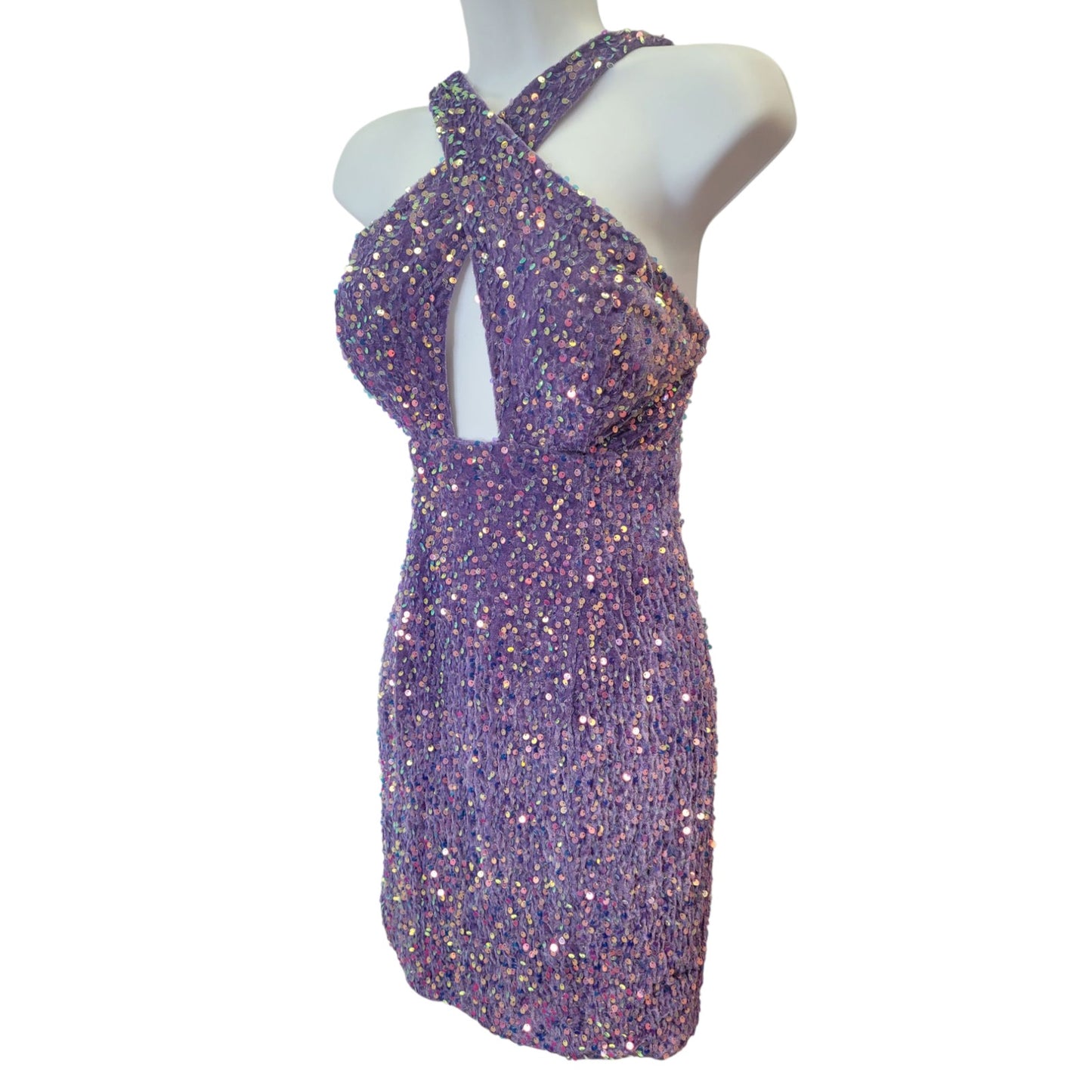 Women's Short Lavender Cross Bust Sequin Dress