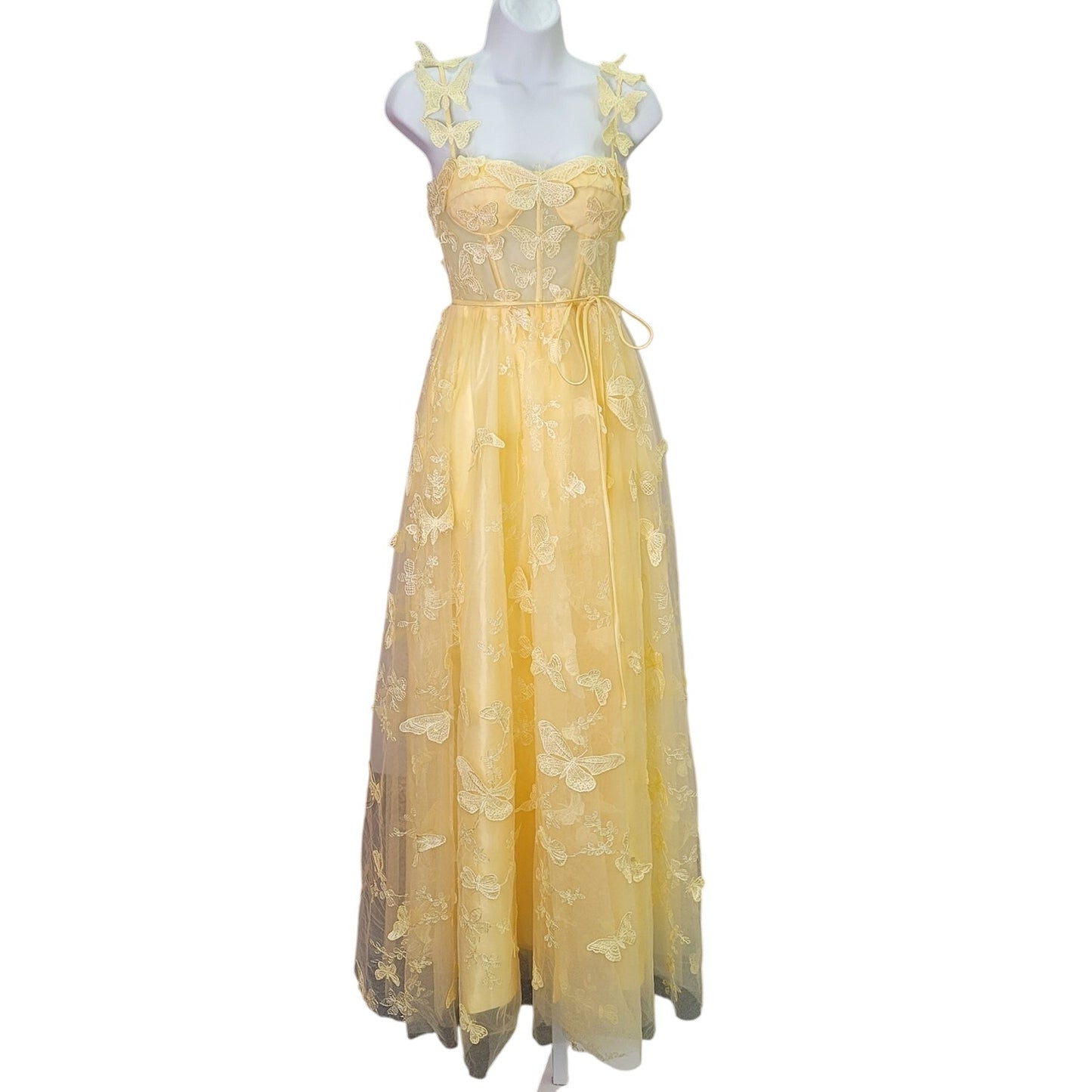 Women's Yellow Butterfly Dress with Corset Back