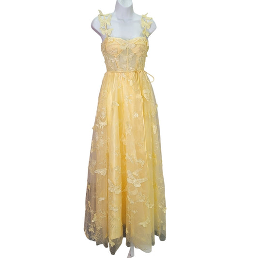Women's Yellow Butterfly Dress with Corset Back