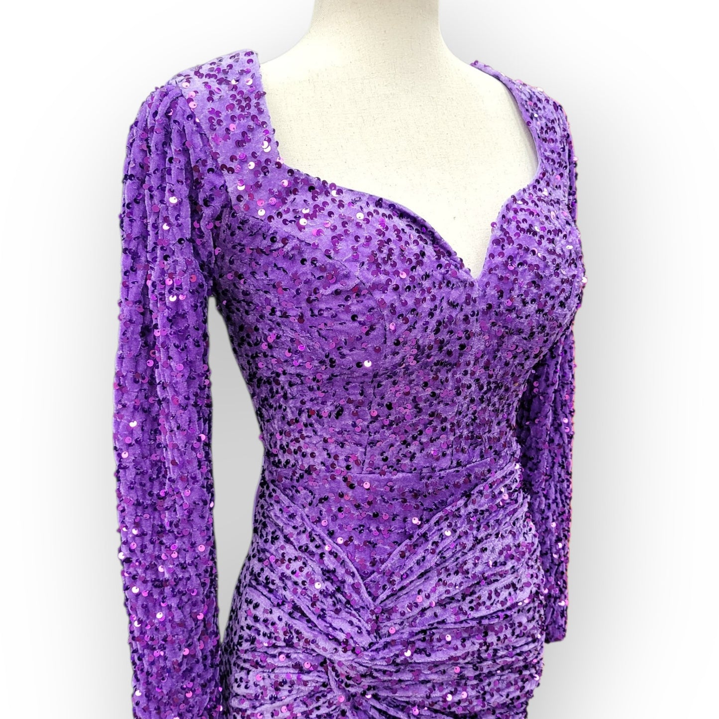 Fitted Long Sleeve Sequin Gown with Leg Slit and Corset Back