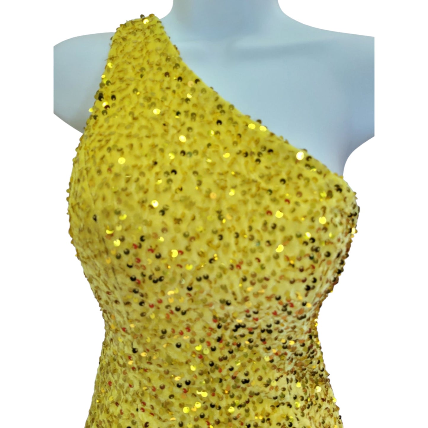 Women's Short One Shoulder Strappy Sequin Dress in Yellow