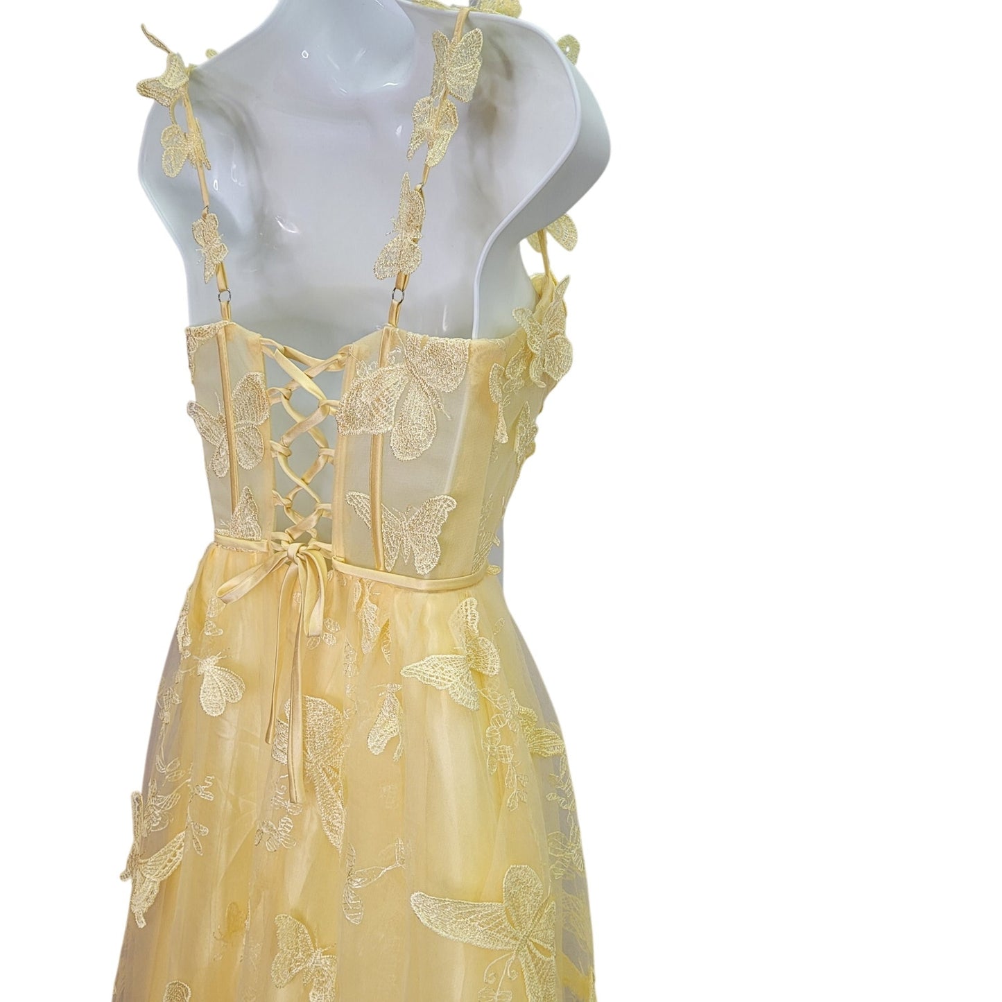 Women's Yellow Butterfly Dress with Corset Back