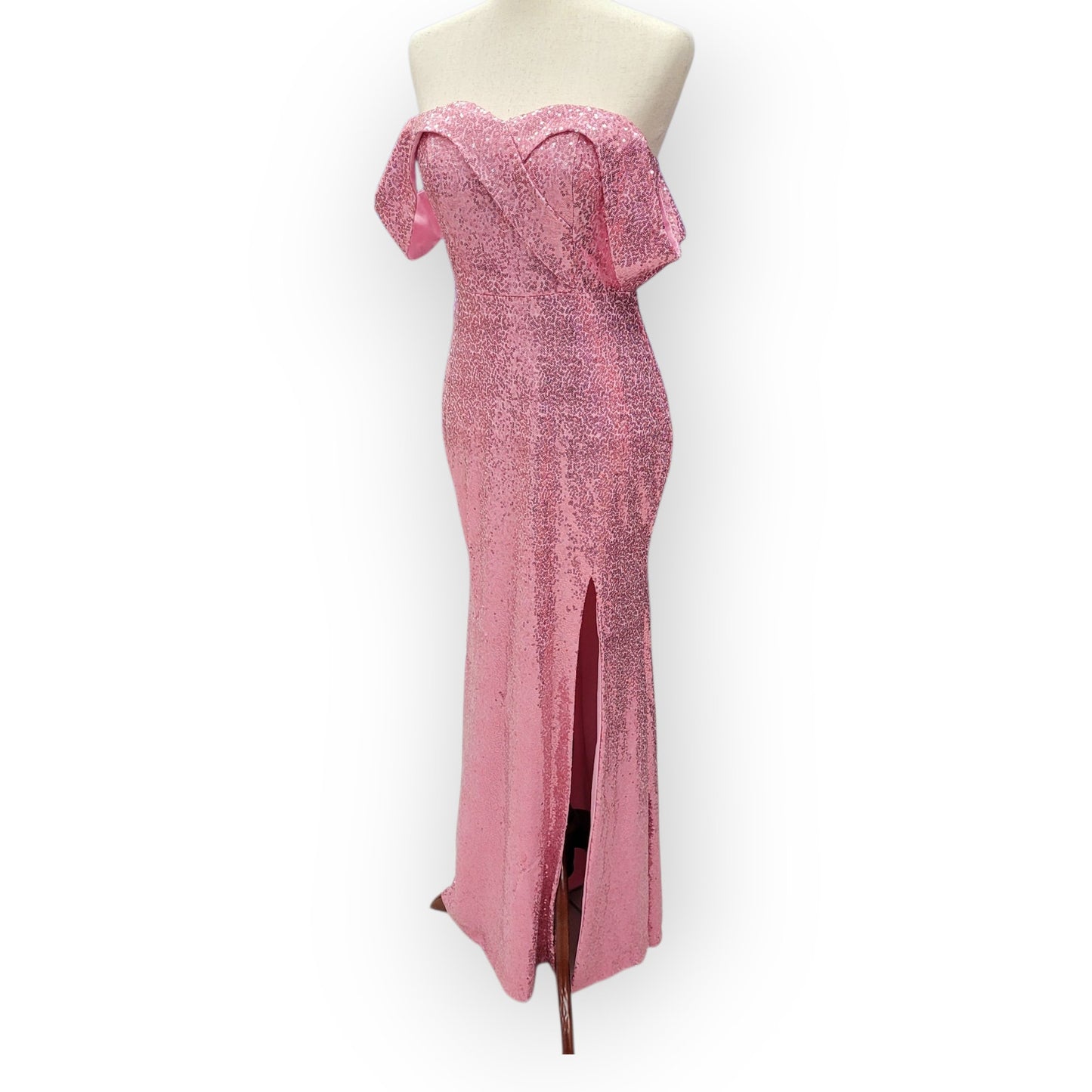 Rose Pink Off Shoulder Sequin Gown