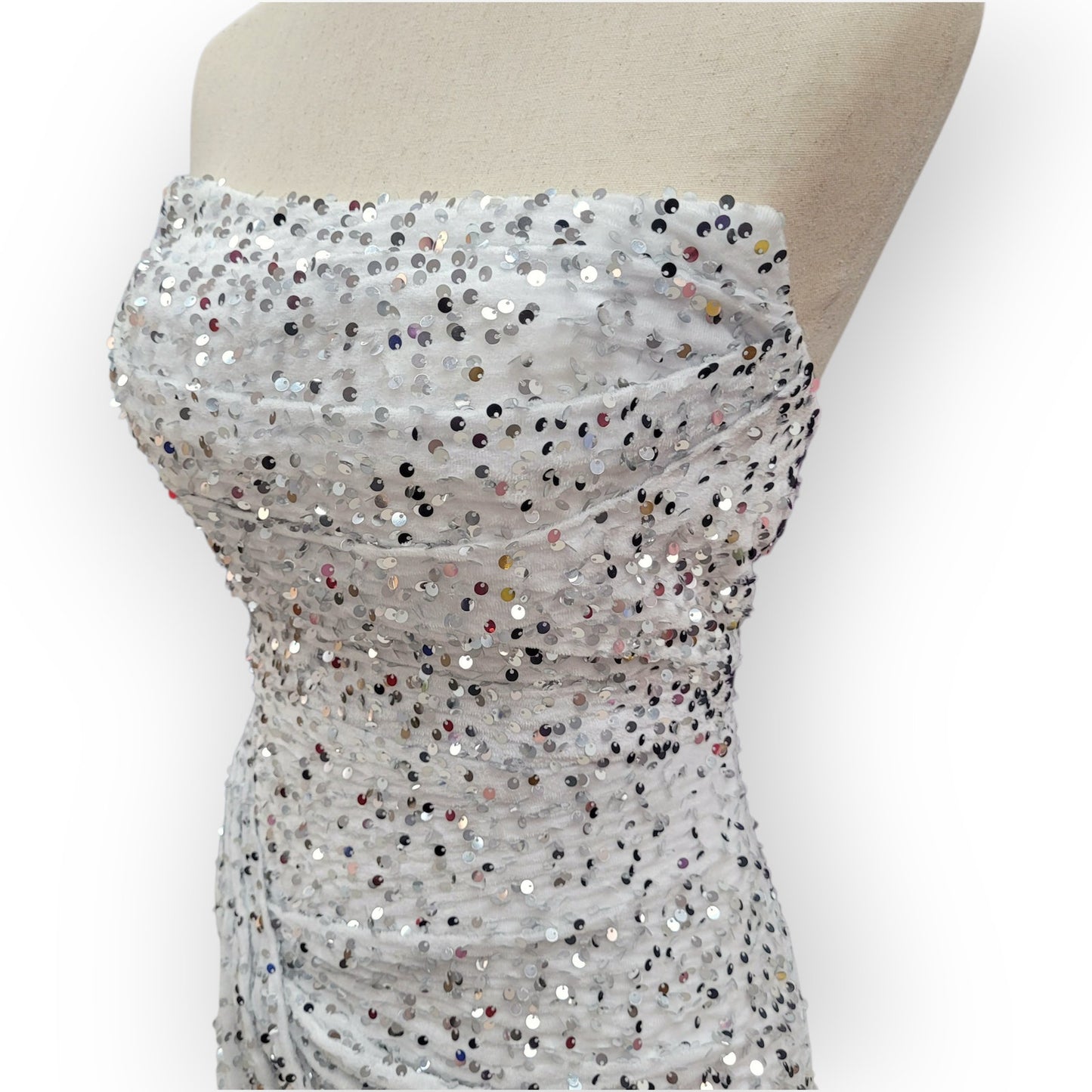 Strapless Sequin Gown with Leg Slit and Corset Back