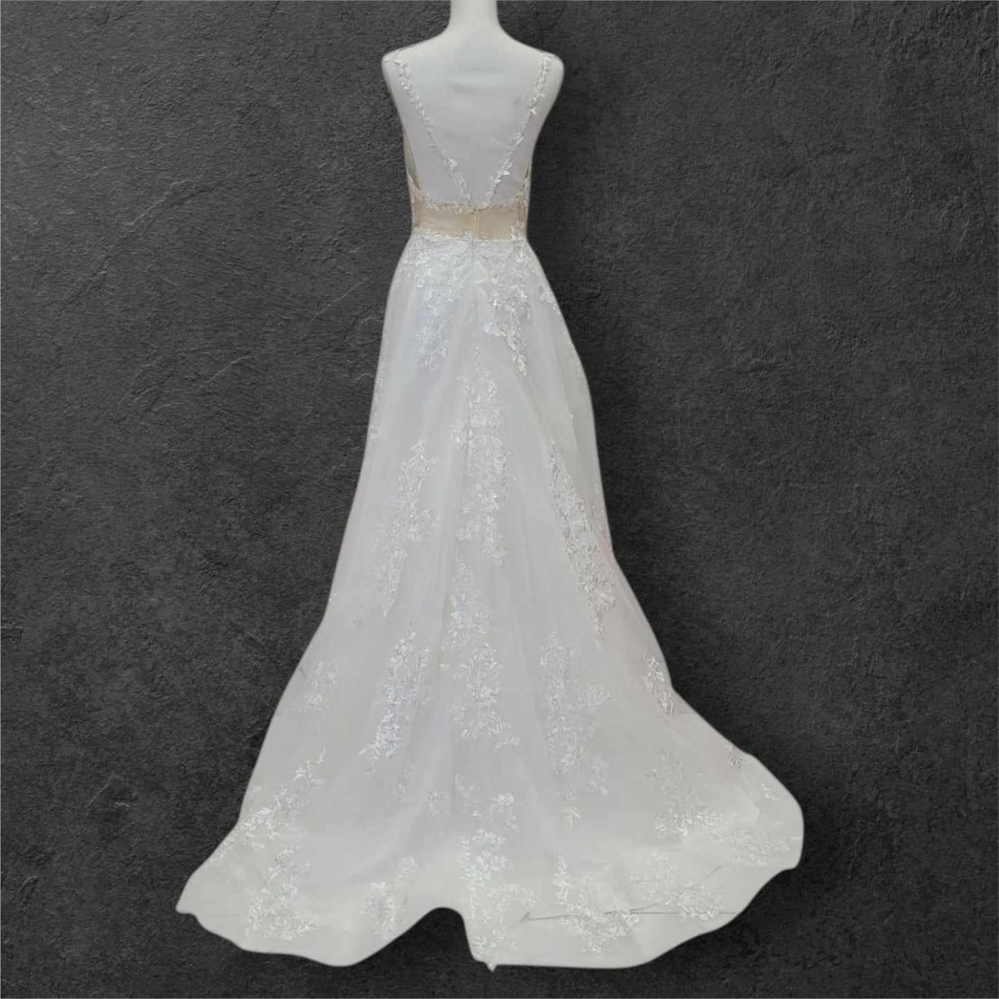 A Line Wedding Dress with Train and Long Straps with Low Back