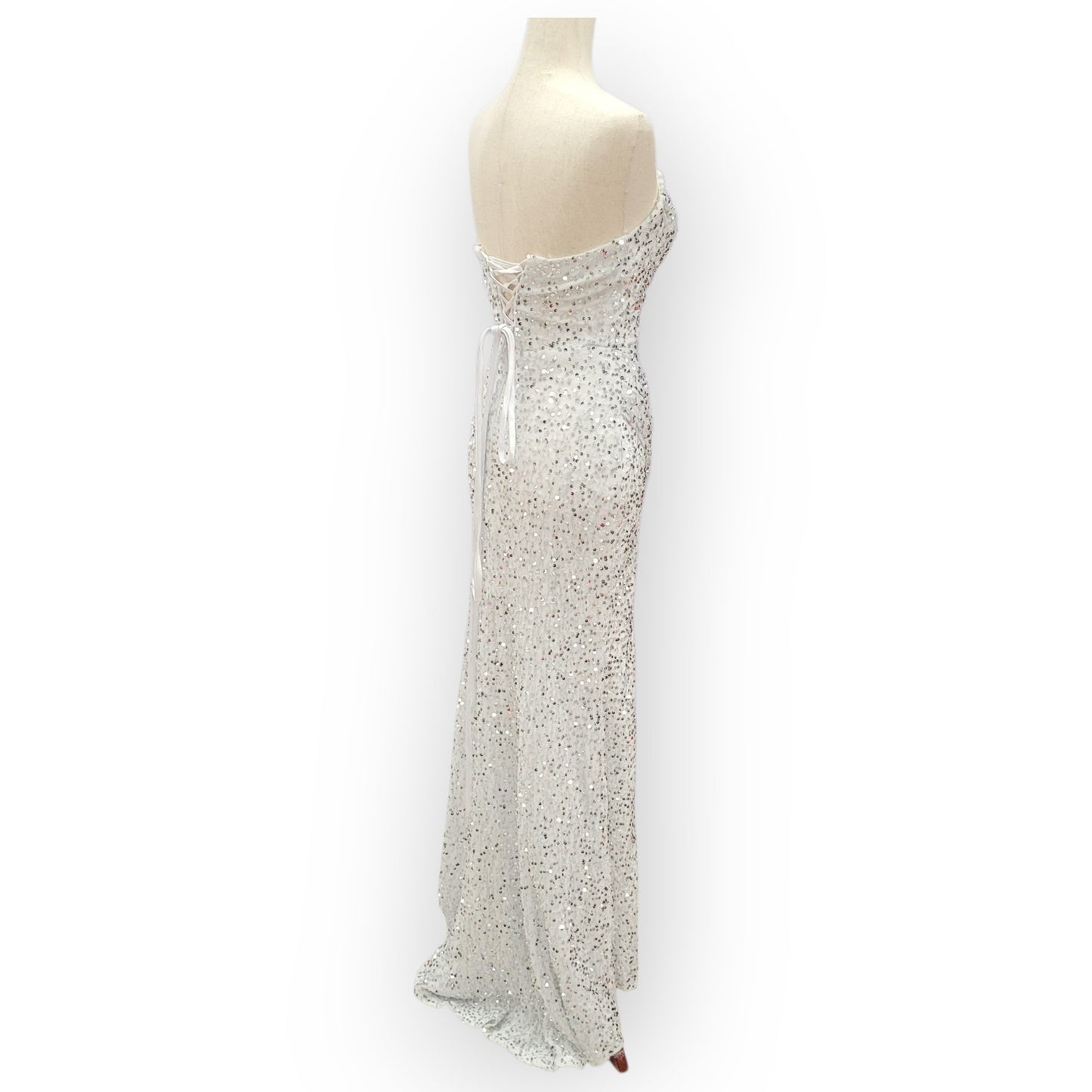 Strapless Sequin Gown with Leg Slit and Corset Back
