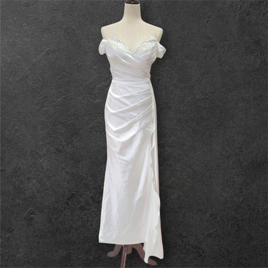 Off Shoulder Satin Wedding Dress with Corset Back