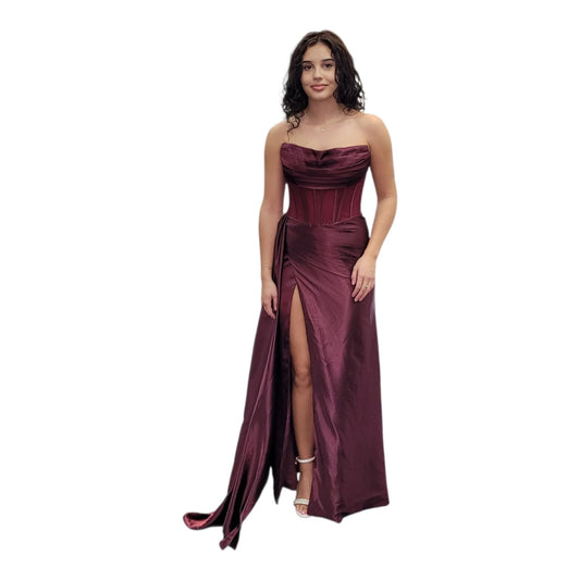 Strapless Silky Gown Burgundy Size 6 Medium