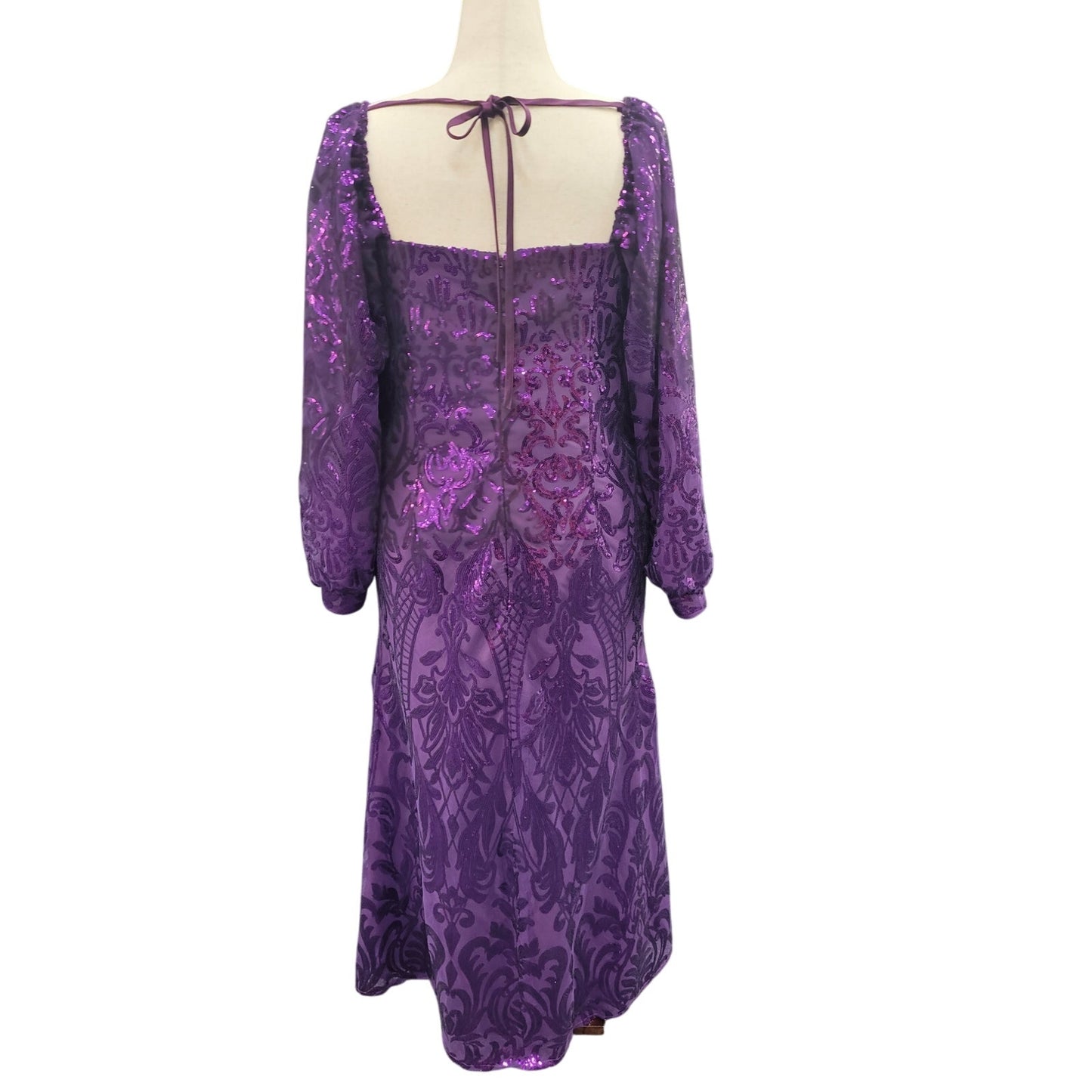 Long Sleeved Patterned Sequin Gown in Purple