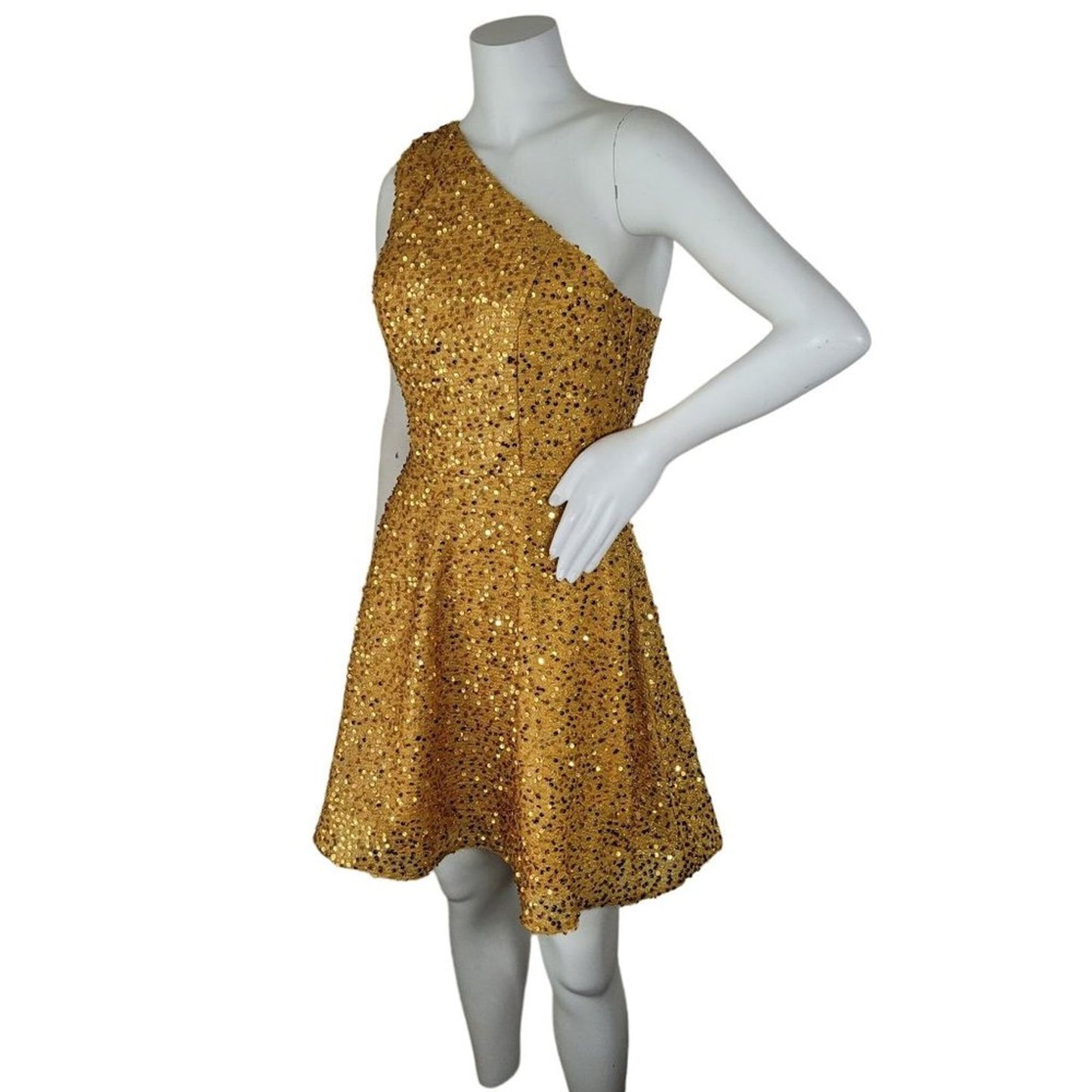 Women's Gold Sequin‎ Dress Short Formal Gown One Shoulder