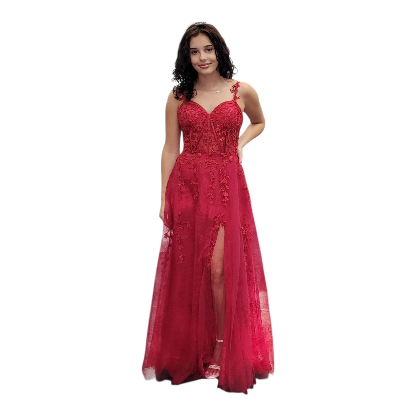 Red Vine Dress with Sweetheart Neckline and Classic A Line