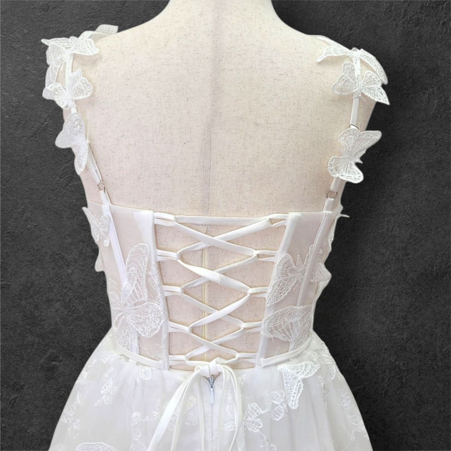 Butterfly Wedding Dress with Sheer Bodice and Corset Back
