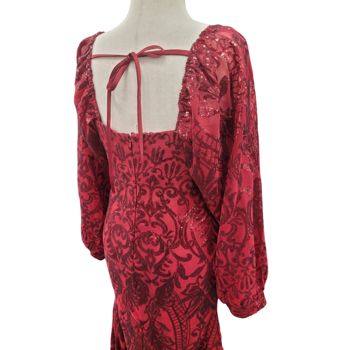 Long Sleeved Patterned Sequin Gown