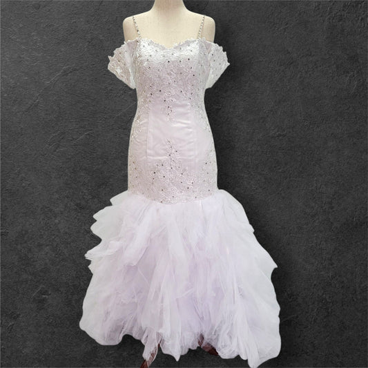Fun Tulle Trumpet Skirt Wedding Dress with Corset Back and Off Shoulder Sleeves
