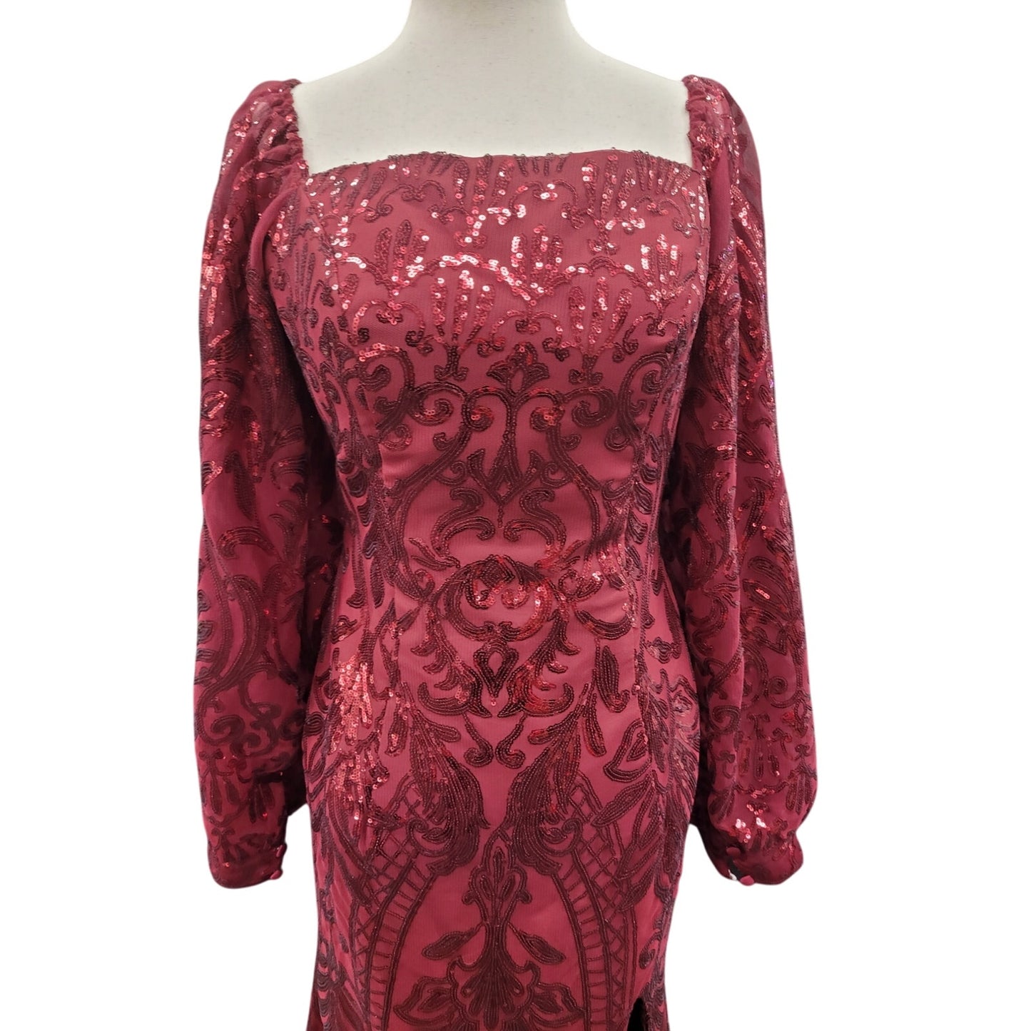 Long Sleeved Patterned Sequin Gown