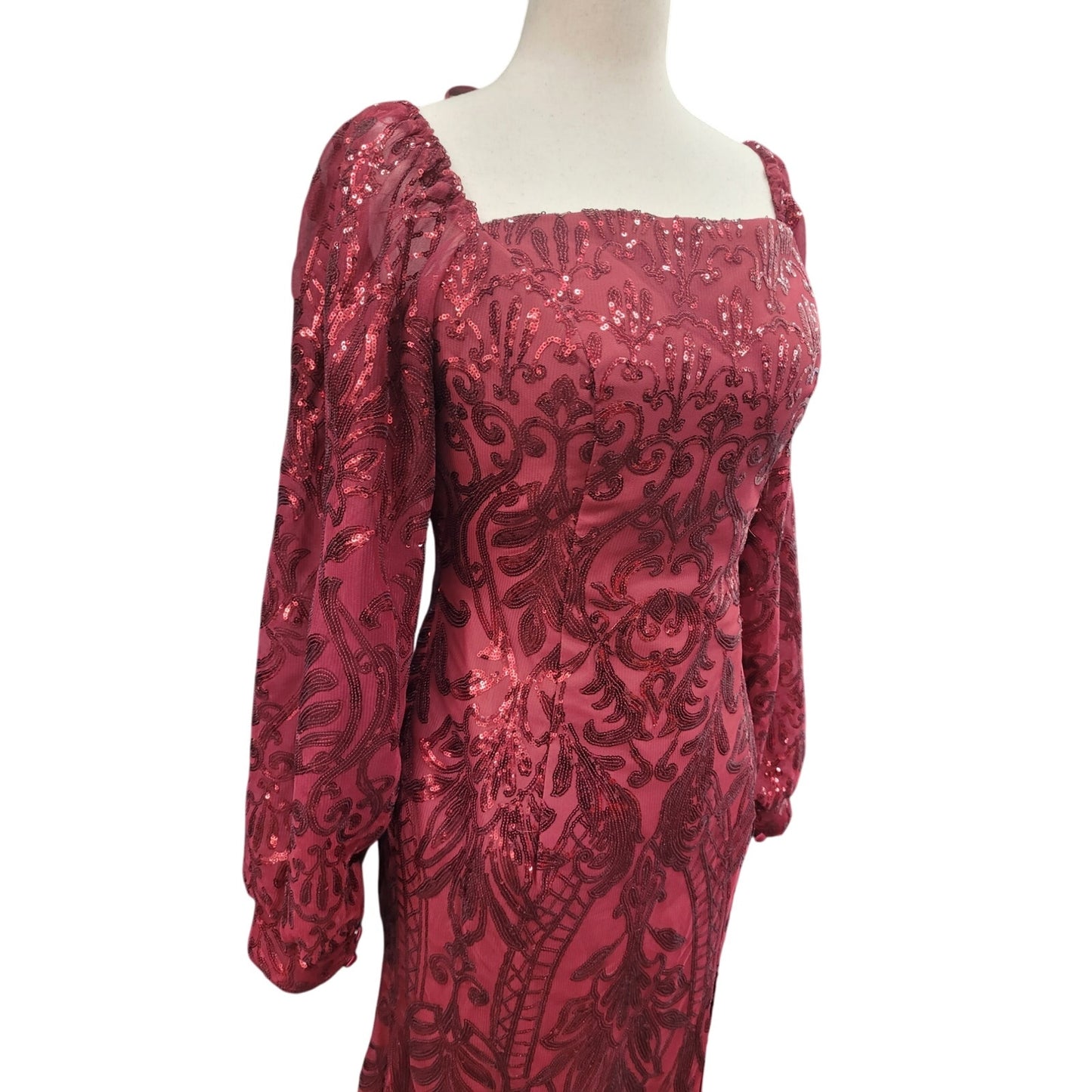 Long Sleeved Patterned Sequin Gown