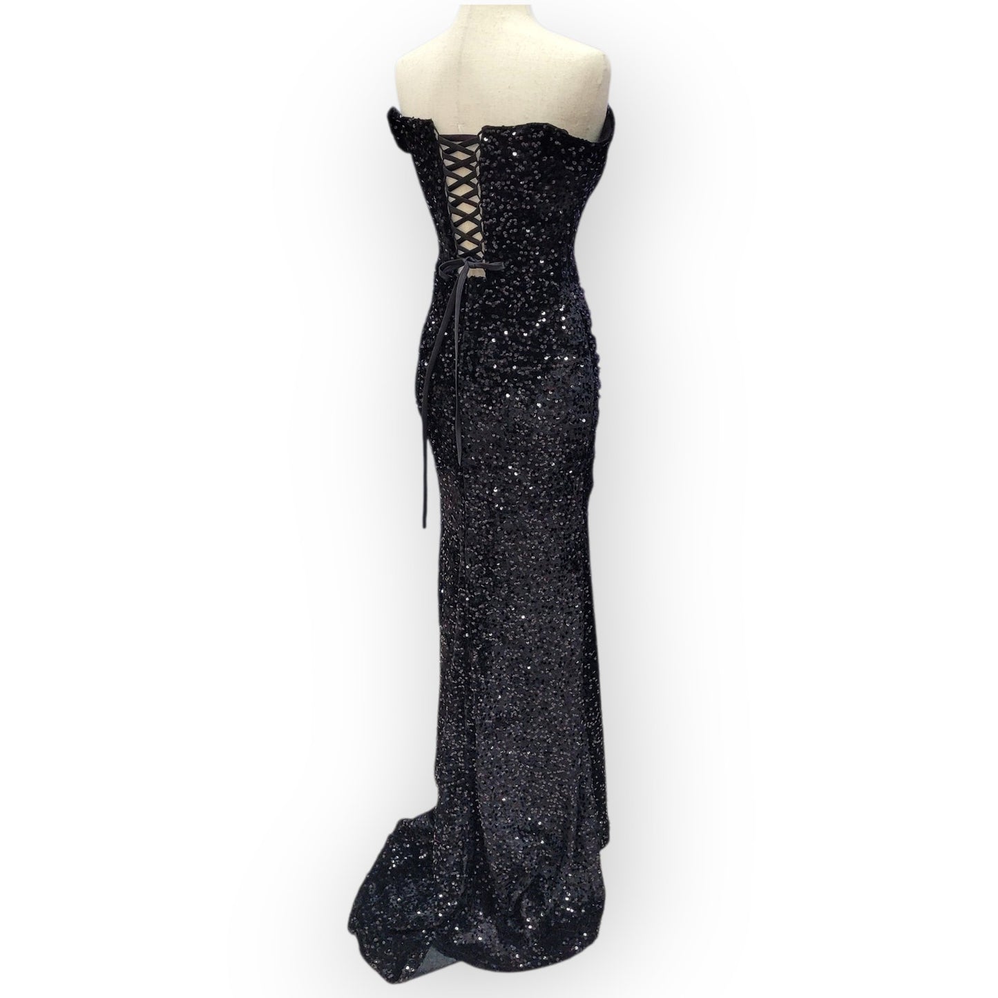 Sultry Off Shoulder Sequin Gown with Corset and Slit