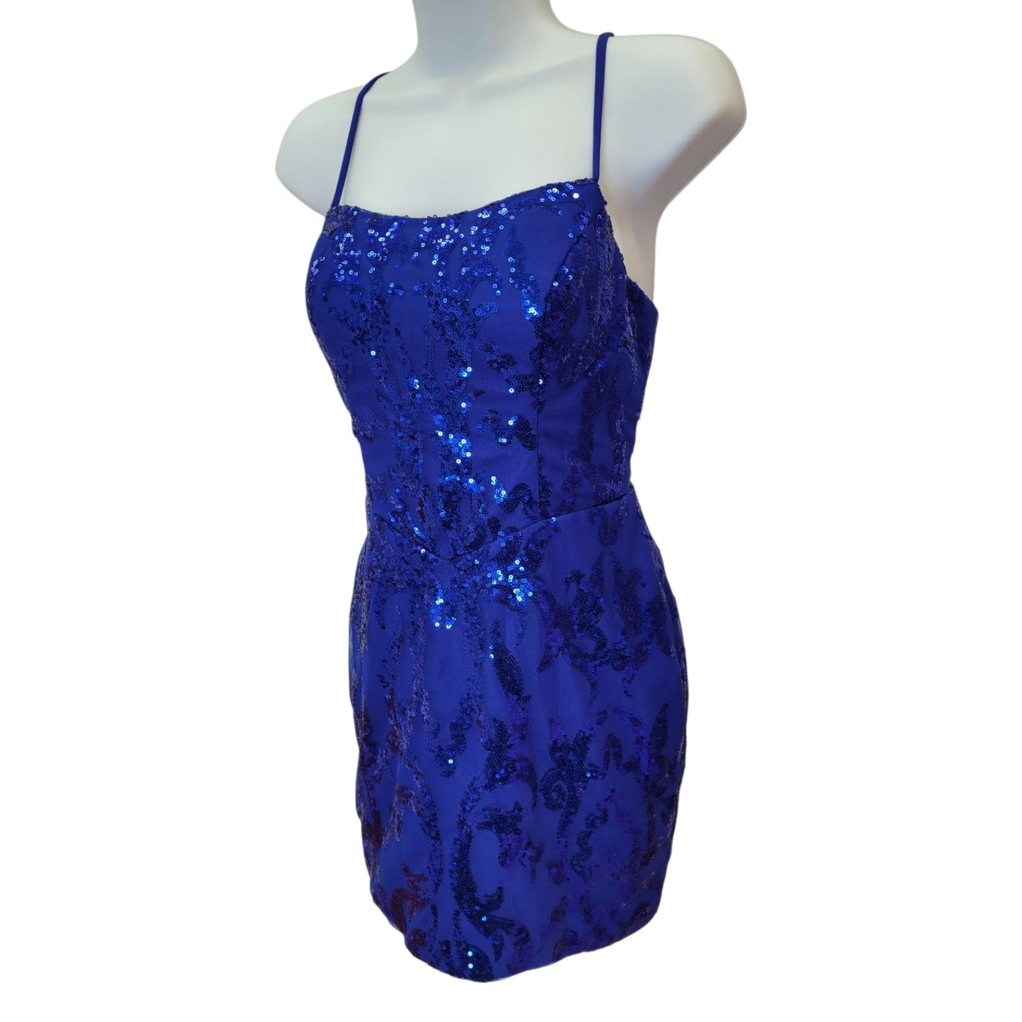 Women's Short Patterned Sequin Dress in Royal Blue