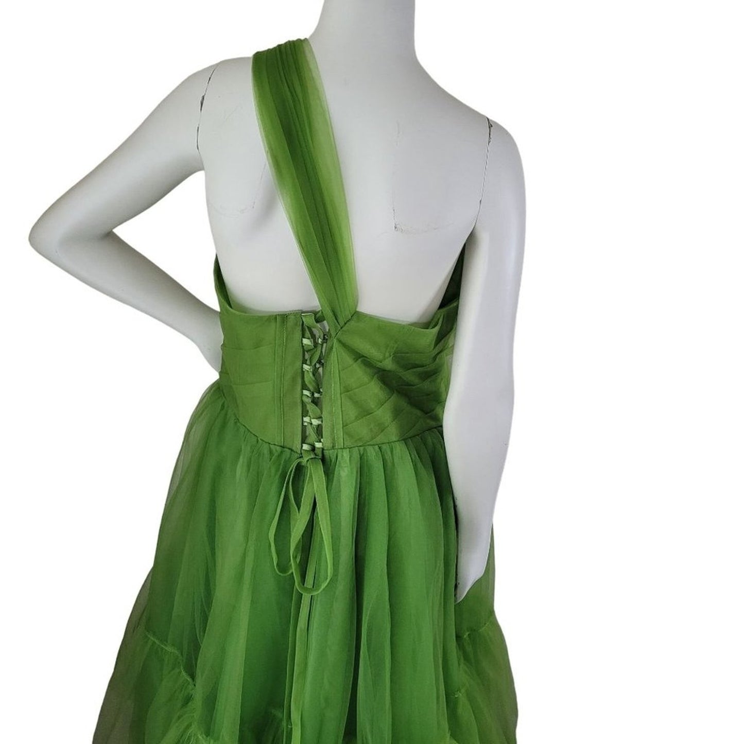 Green Formal Dress Short One Shoulder Size 16