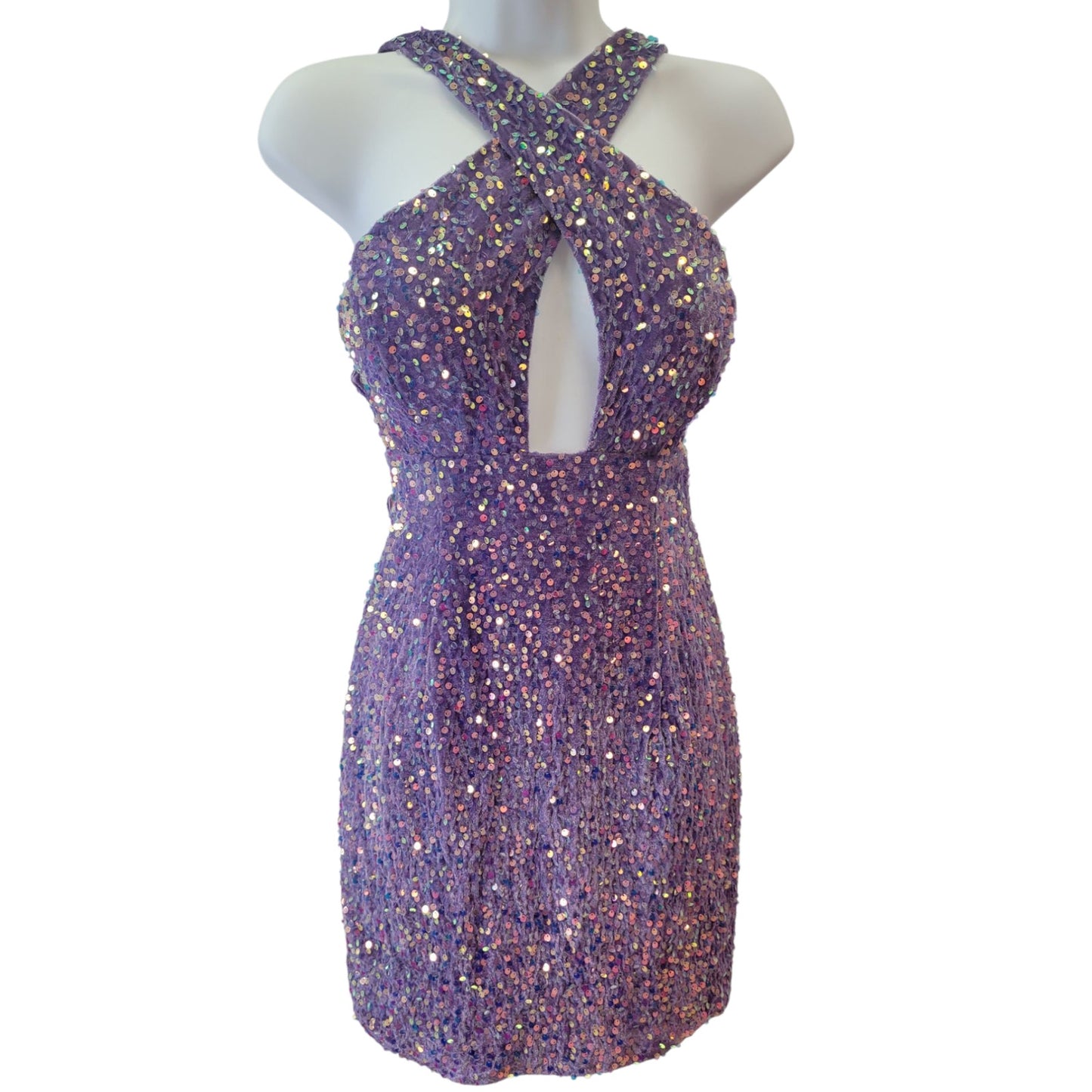 Women's Short Lavender Cross Bust Sequin Dress