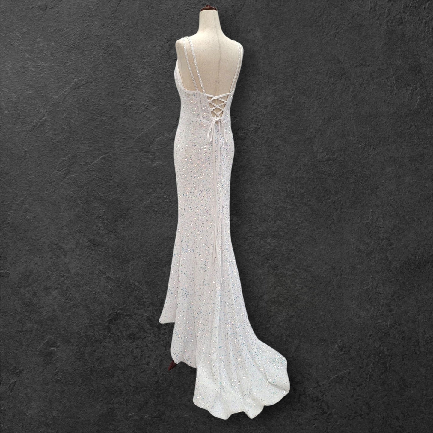 Stunning White Gown with Iridescent Sequins and Train