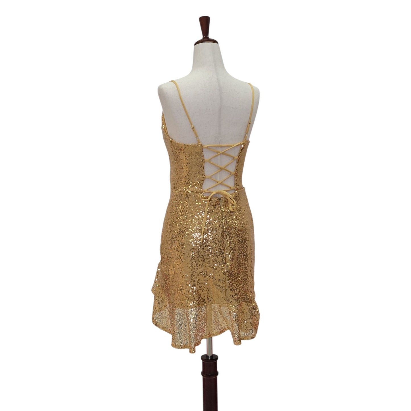 Women's Short Gold Sequin Dress with Corset Back