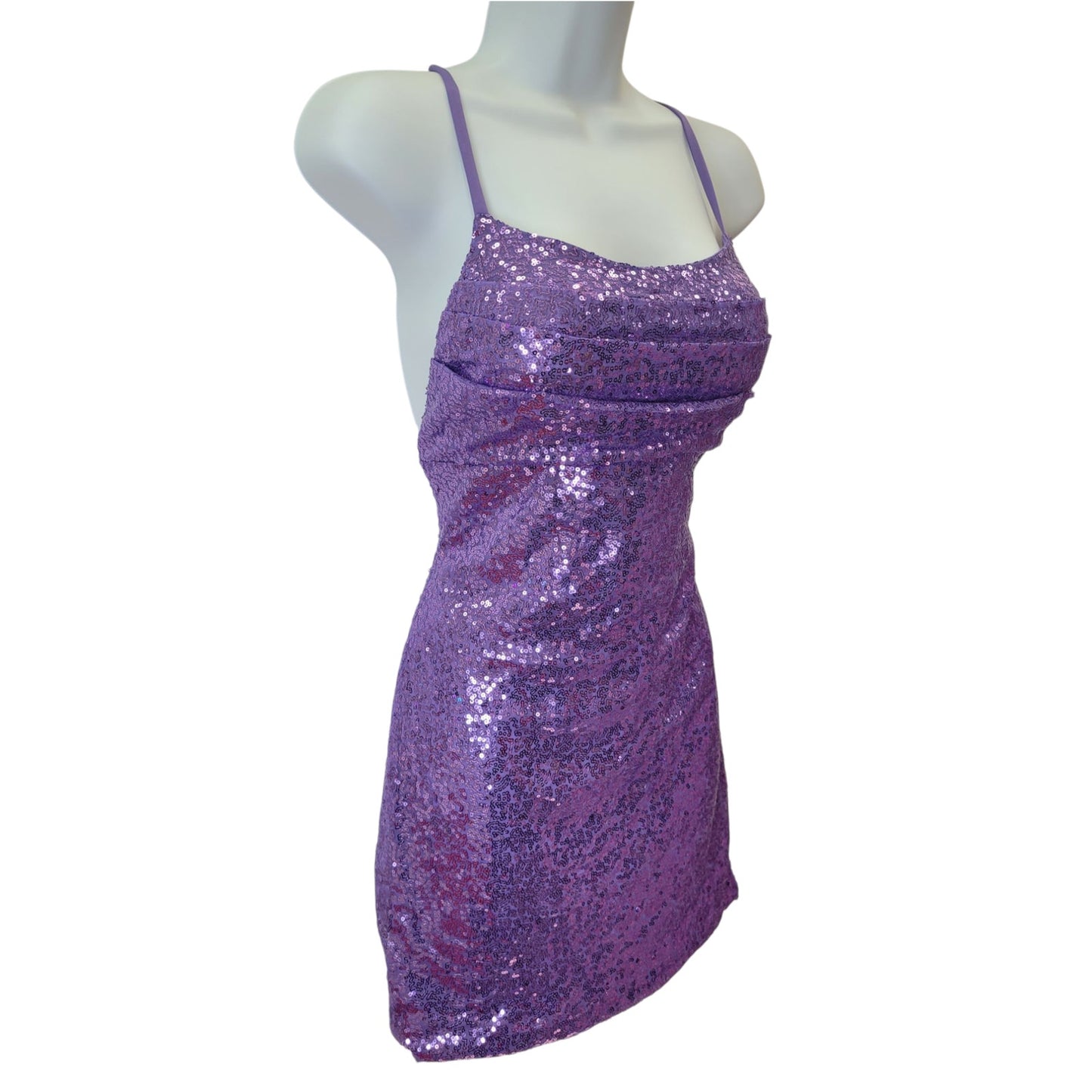 Women's Short Purple Sequin Dress with Strappy Corset Back