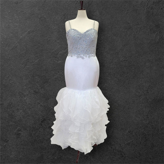 Ruffle Skirt Trumpet Wedding Dress with Silver Embroidered Corset Bodice