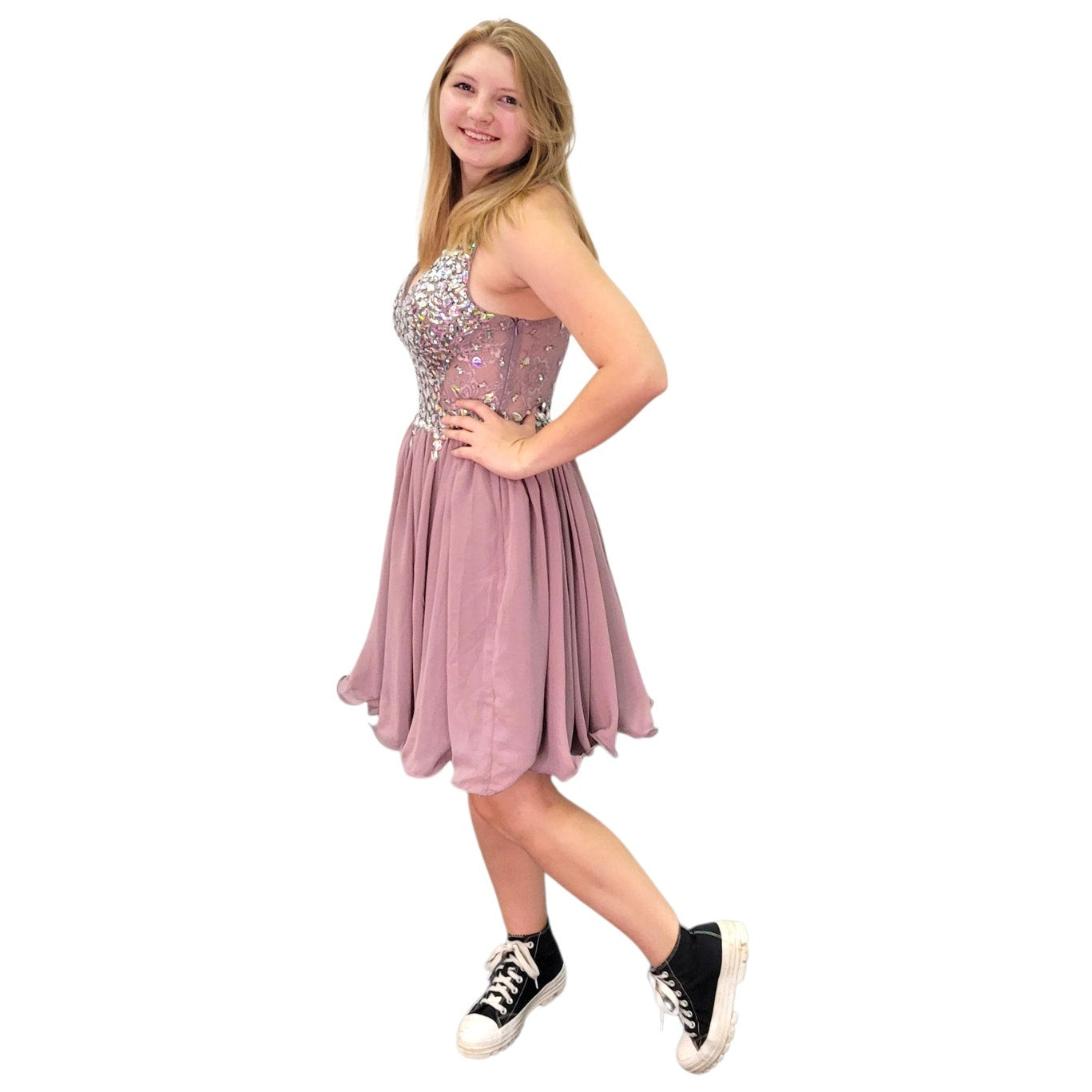 Short Bejeweled Chiffon Dress