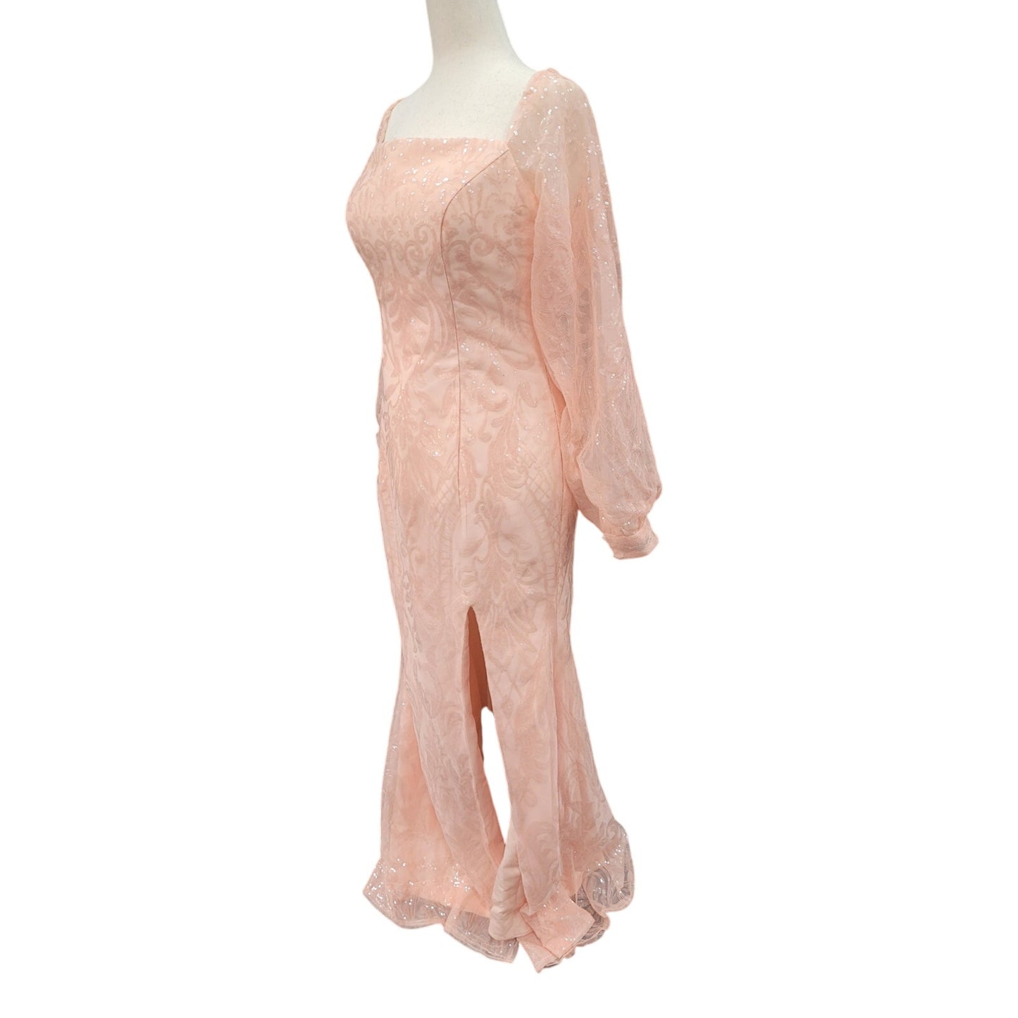 Long Sleeved Patterned Sequin Gown