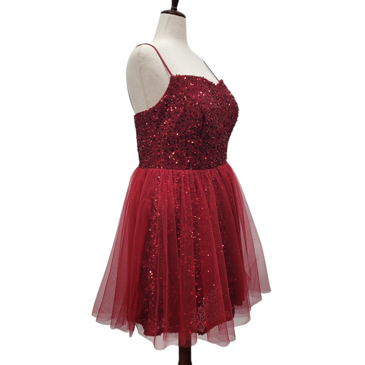 Red Short Cocktail Dress Sequin Top Tulle Skirt Size 18 XL