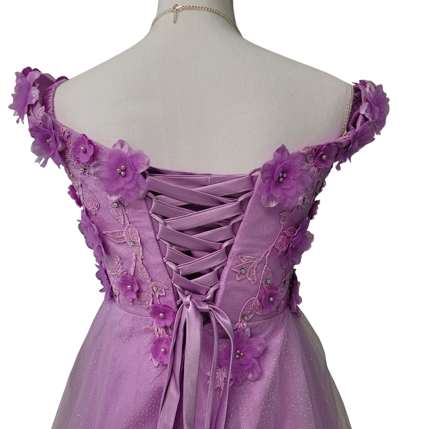 Women's Lilac Short Flower Off Shoulder Dress