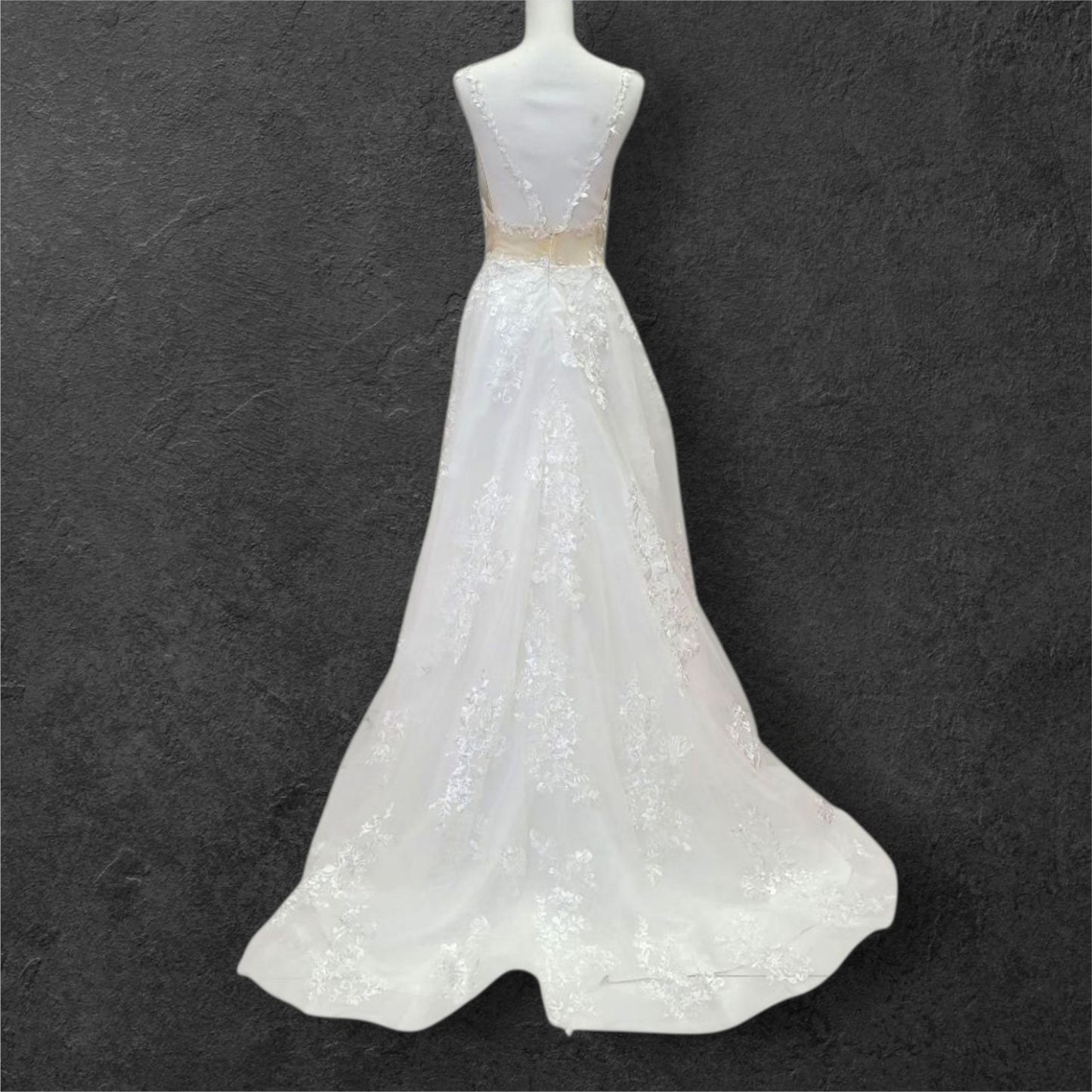 A Line Wedding Dress with Train and Long Straps with Low Back