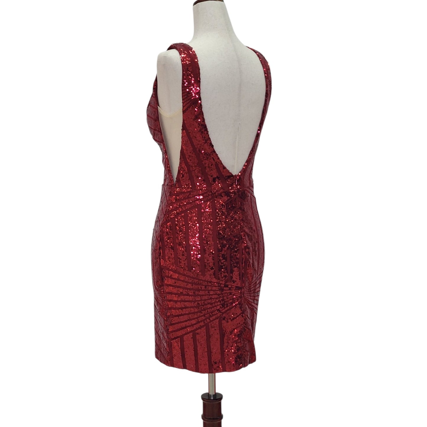 Women's Short Burgundy Sequin Dress with V Neck