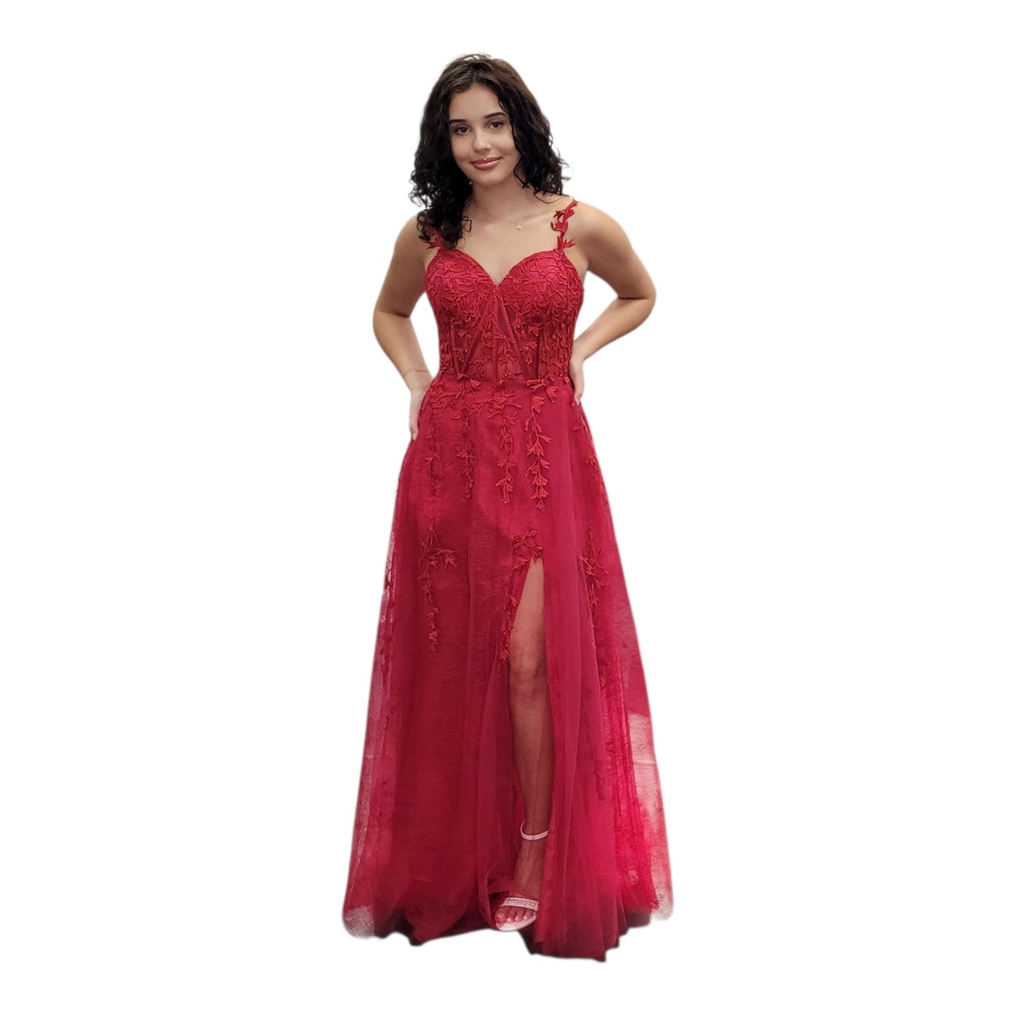 Red Vine Dress with Sweetheart Neckline and Classic A Line