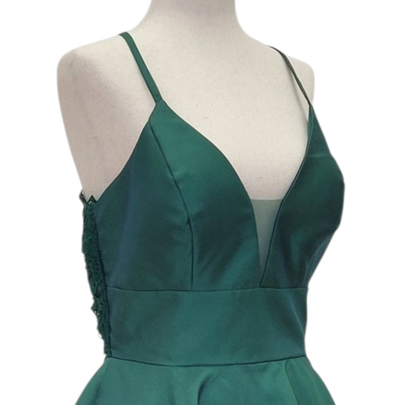 Emerald Green Cocktail Dress with Lace Back and Cutout
