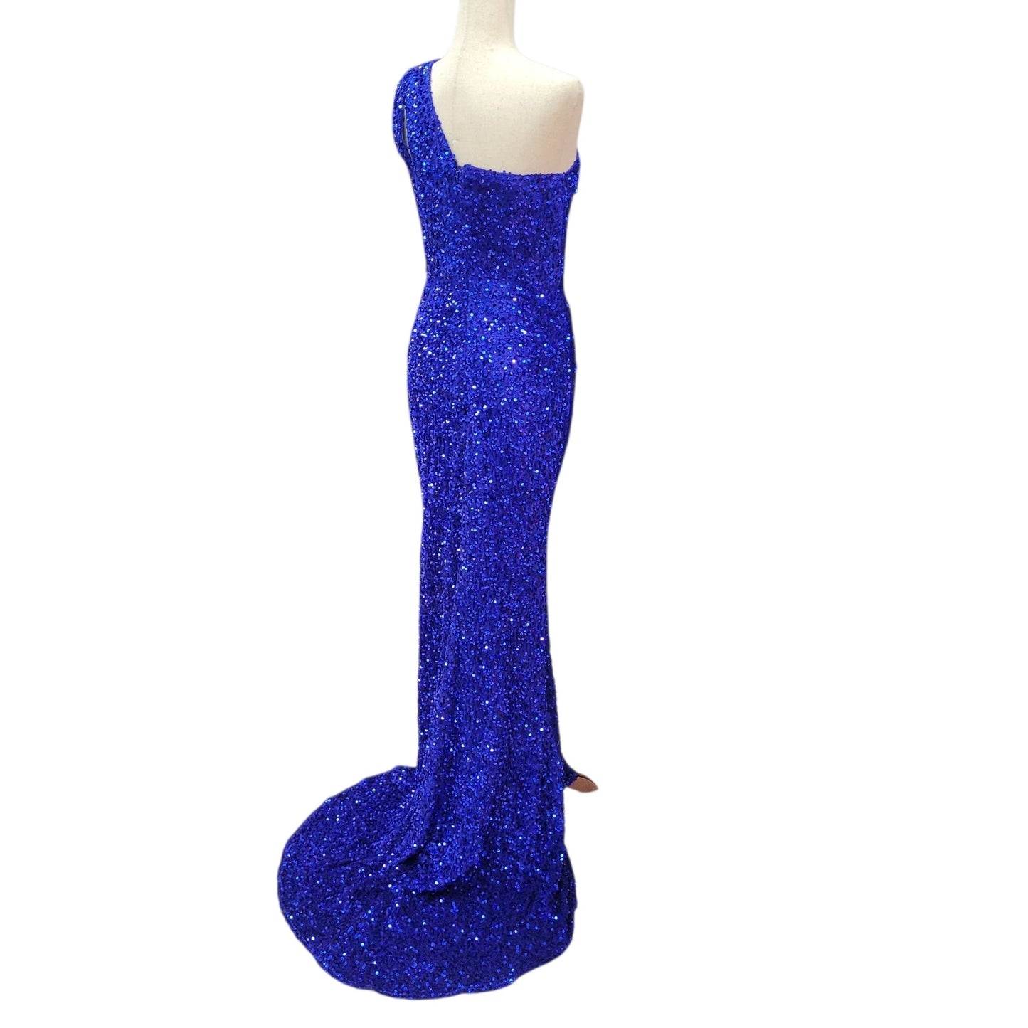 One Shoulder Cutout Sequin Gown with Train