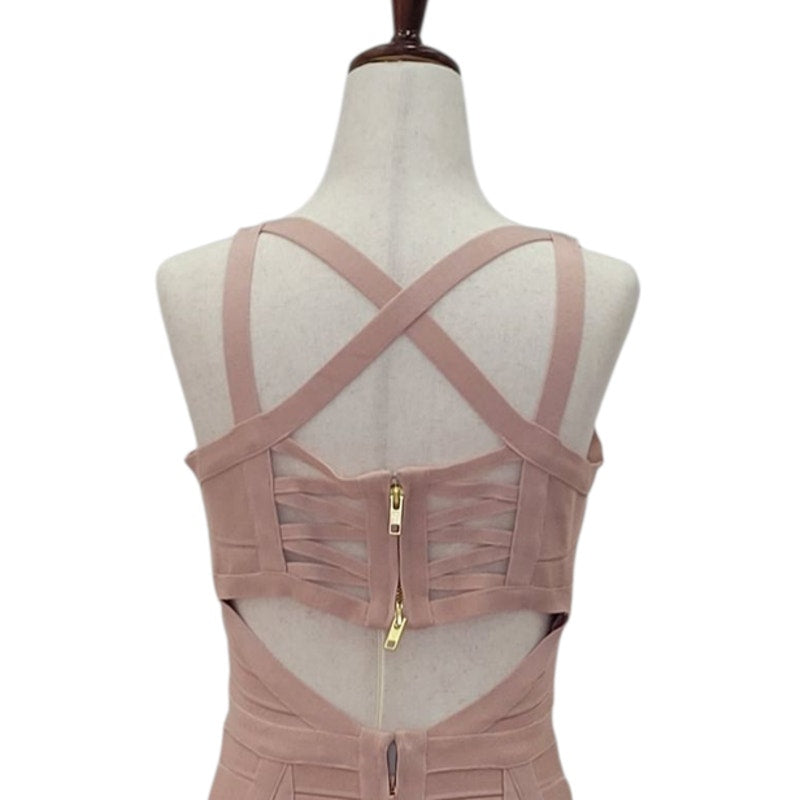 Dusty Pink Cocktail Dress with Strappy Neckline and Back