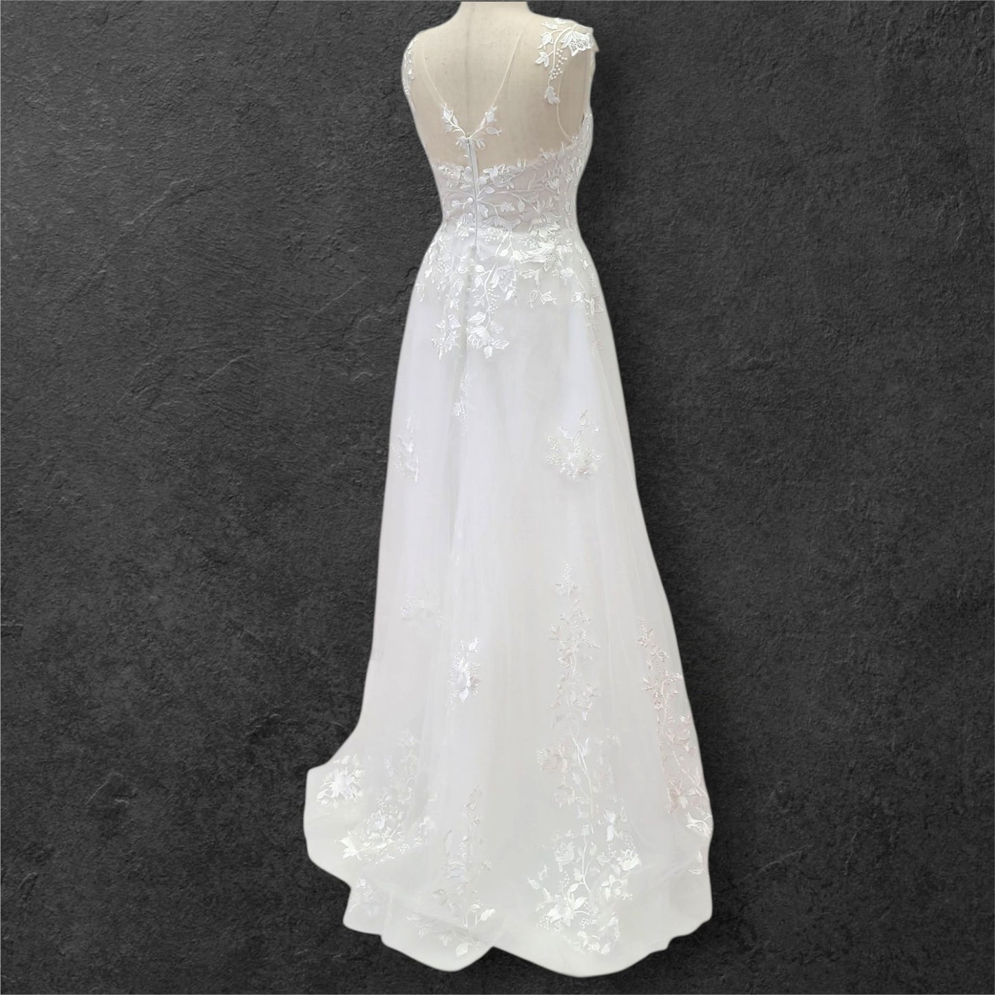 Cap Sleeve Wedding Dress with Floral Embroidery on Sparkle Fabric