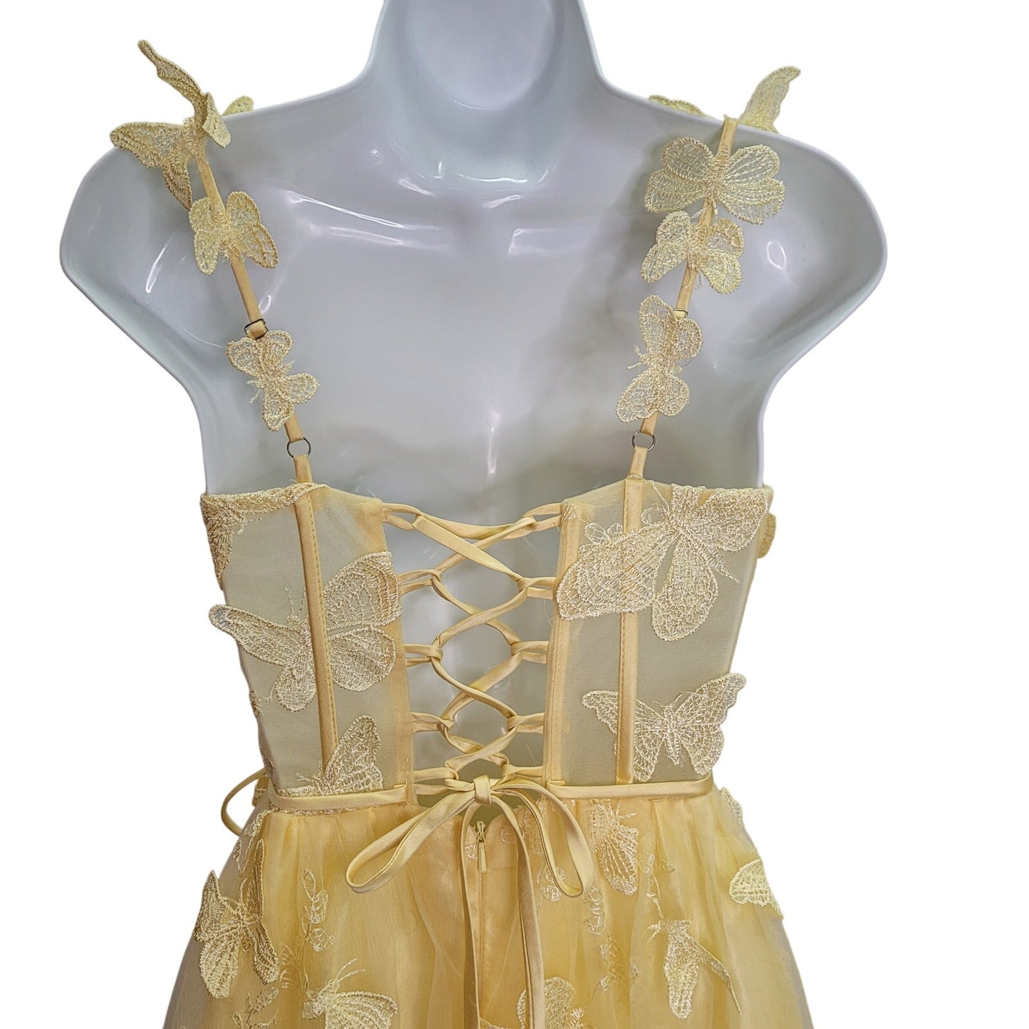 Women's Yellow Butterfly Dress with Corset Back