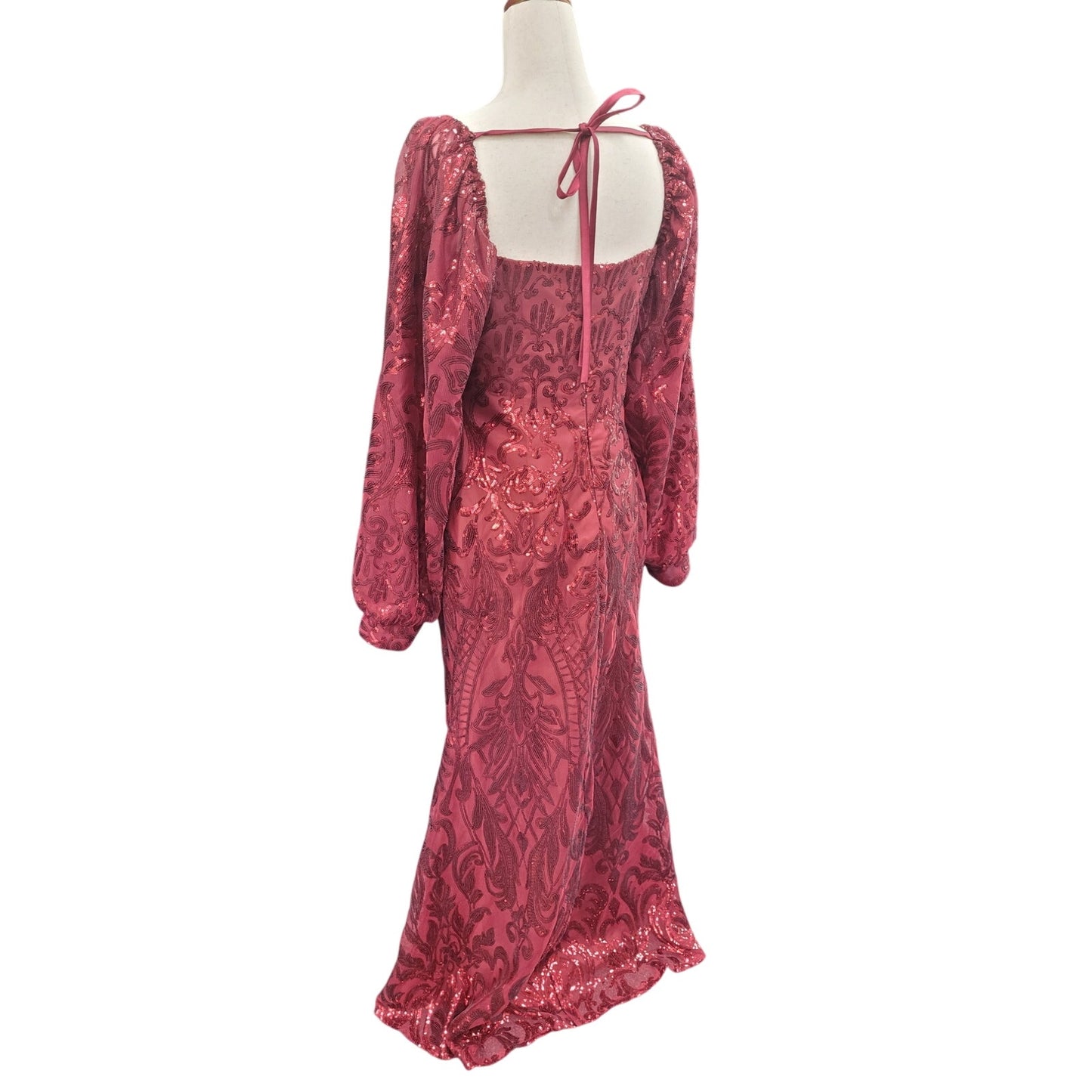 Long Sleeved Patterned Sequin Gown