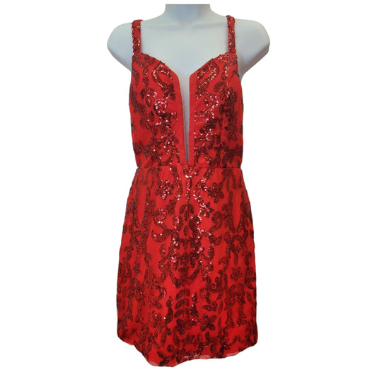 Women's Short Red Sequin Patterned Dress