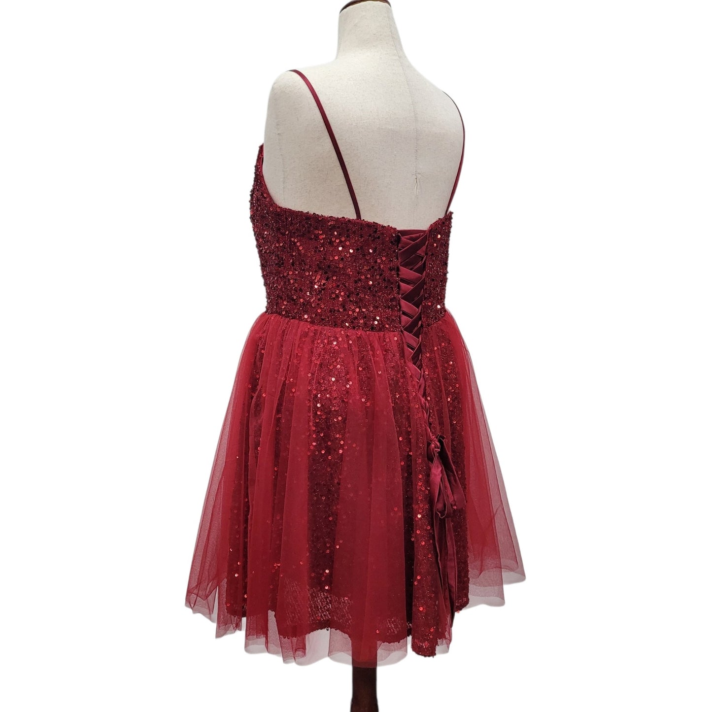 Red Short Cocktail Dress Sequin Top Tulle Skirt Size 18 XL