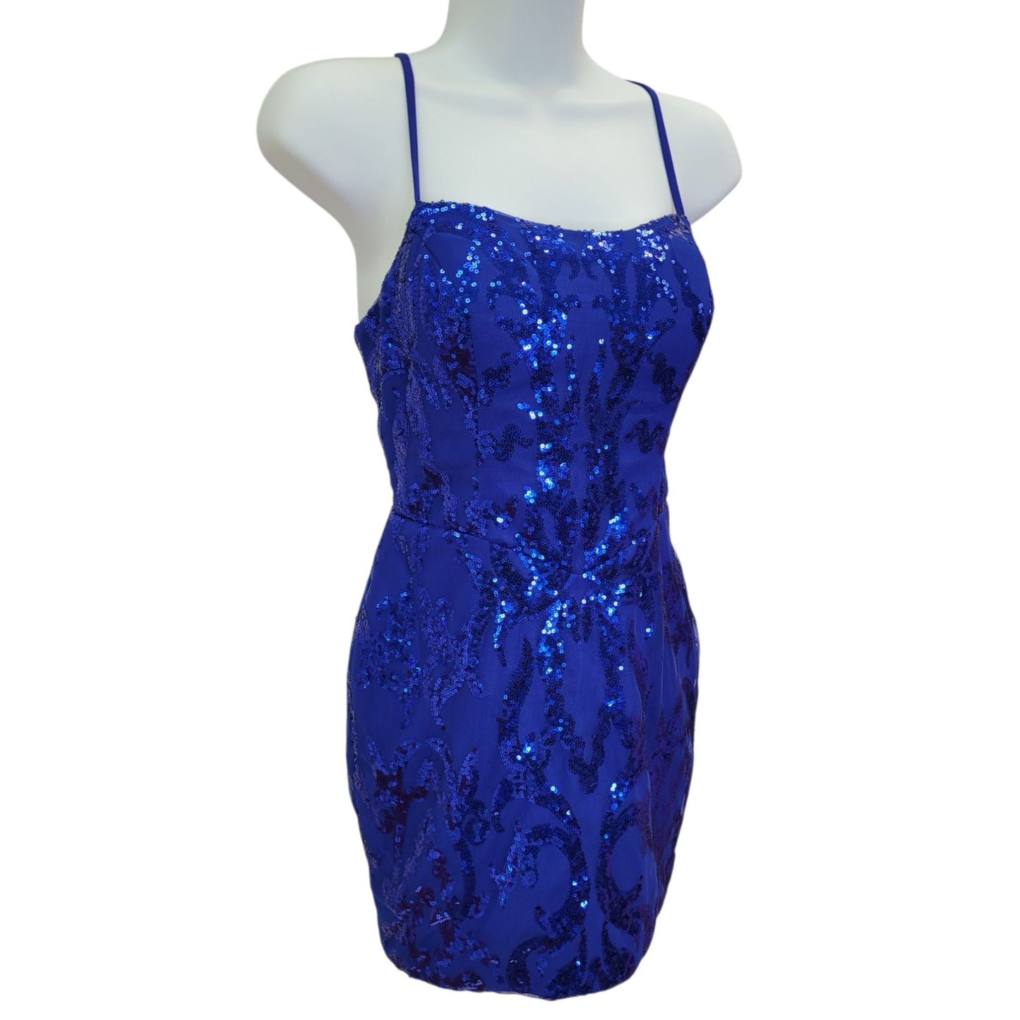 Women's Short Patterned Sequin Dress in Royal Blue