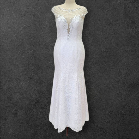 Intricately Beaded Wedding Dress with Plunge Neckline