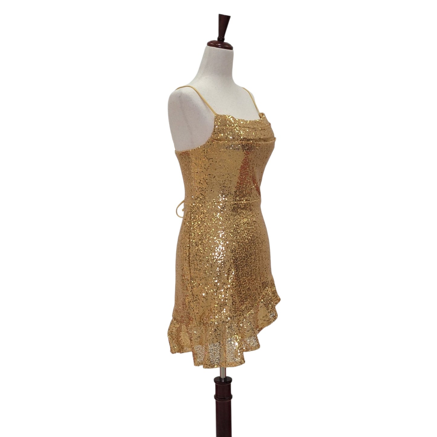Women's Short Gold Sequin Dress with Corset Back