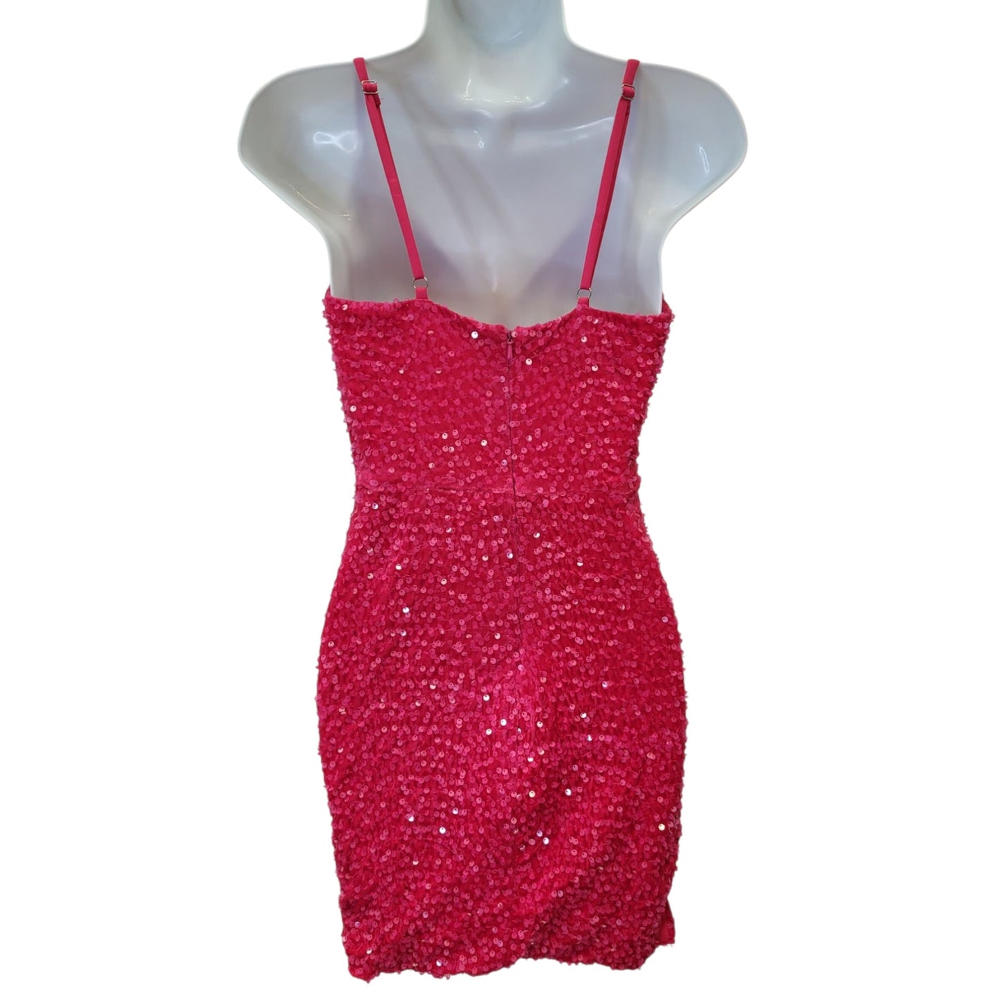Women's Hot Pink Sequin Wrap Style Short Dress
