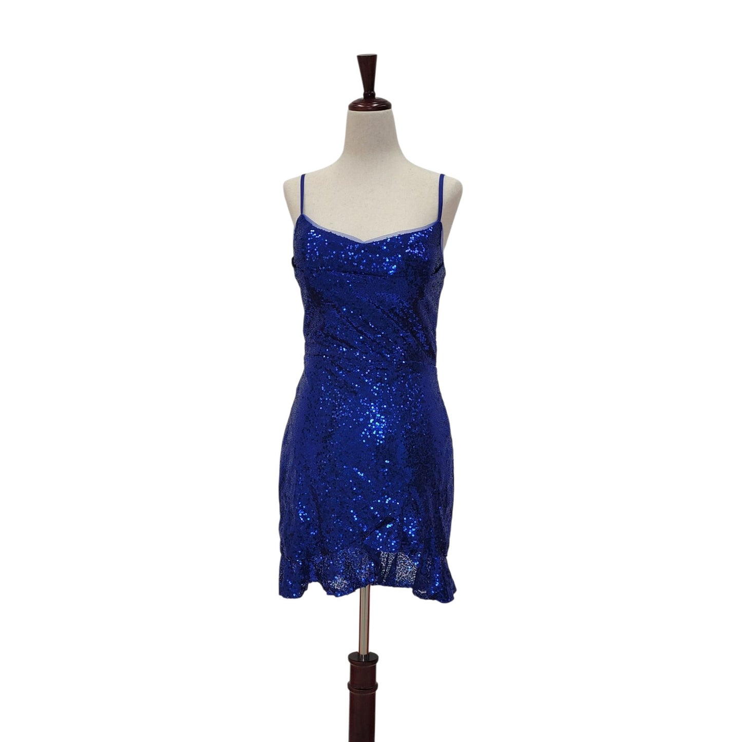 Women's Short Royal Blue Sequin Dress with Corset Back