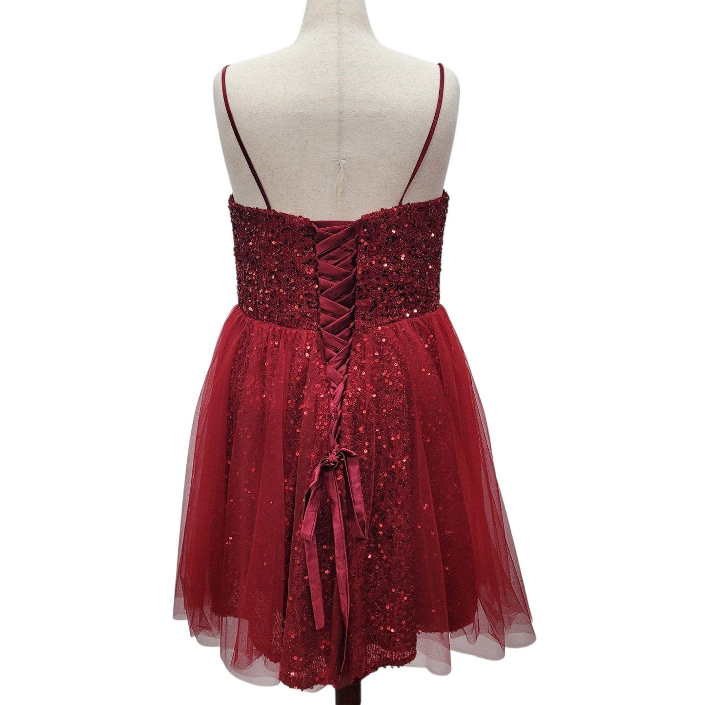 Red Short Cocktail Dress Sequin Top Tulle Skirt Size 18 XL