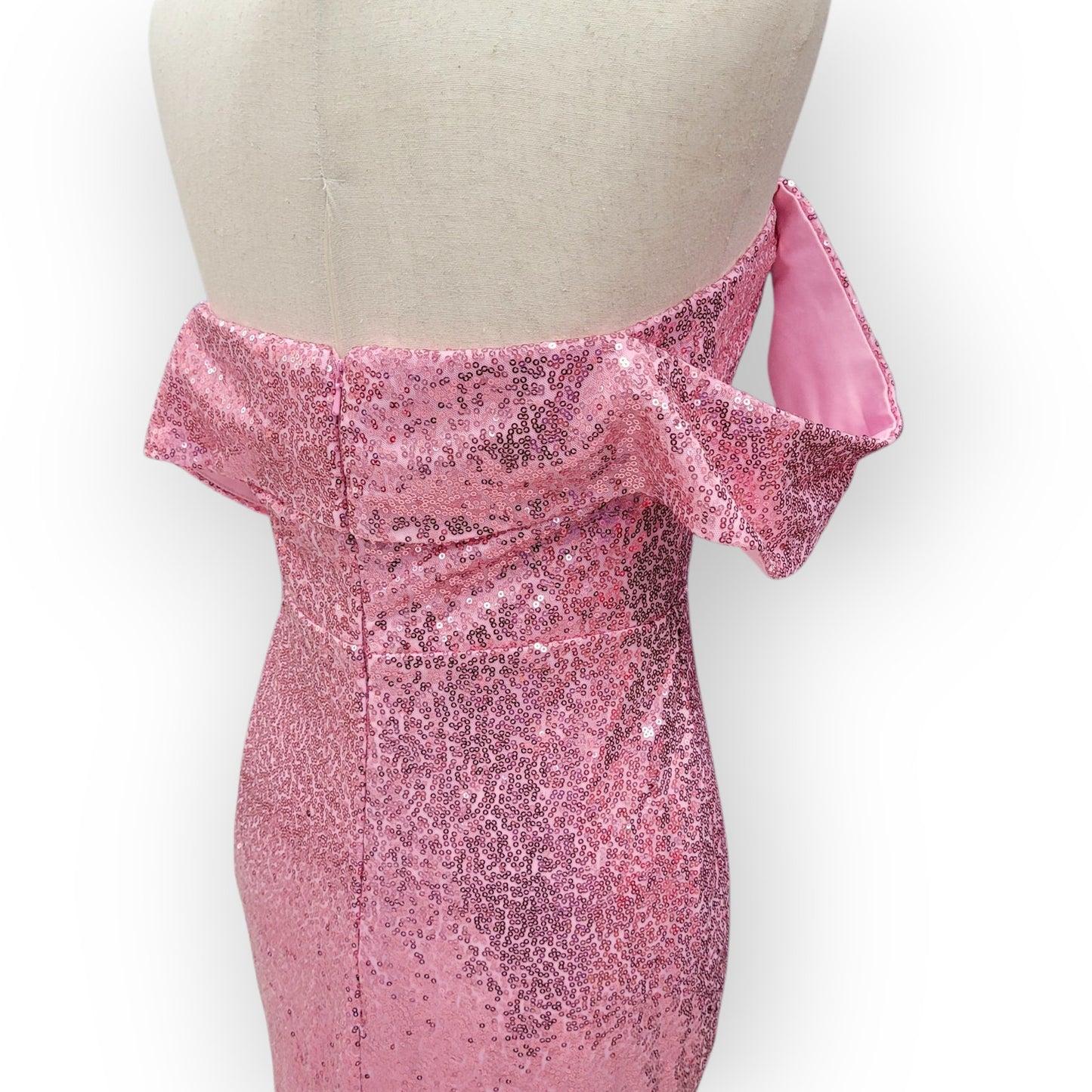 Rose Pink Off Shoulder Sequin Gown